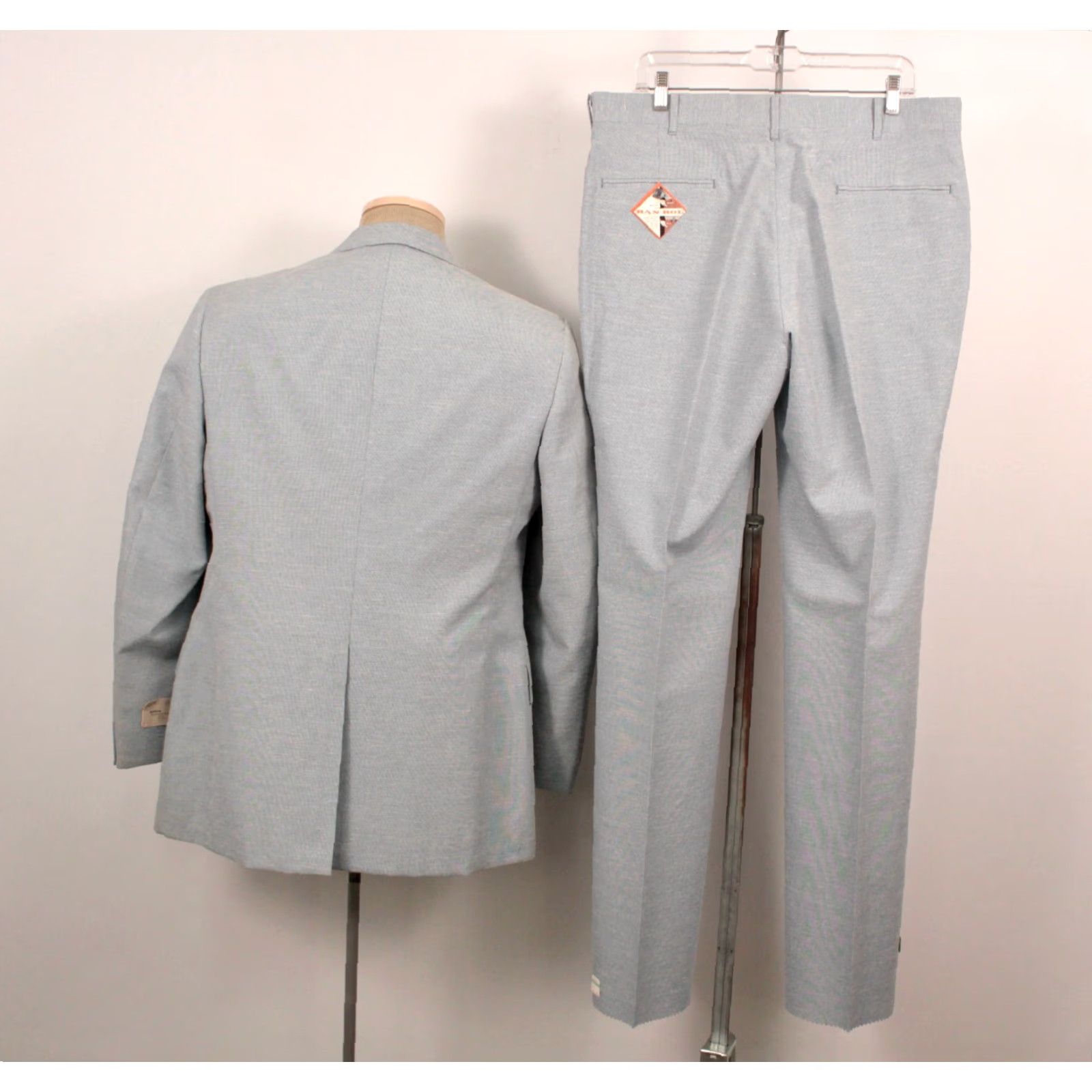 Barrow VINTAGE Men's Barron 70s Leisure Suit Nylon Polyester 2 PC Sz 42 Blue Disco 1970s Mens Size 42R - 2 Thumbnail