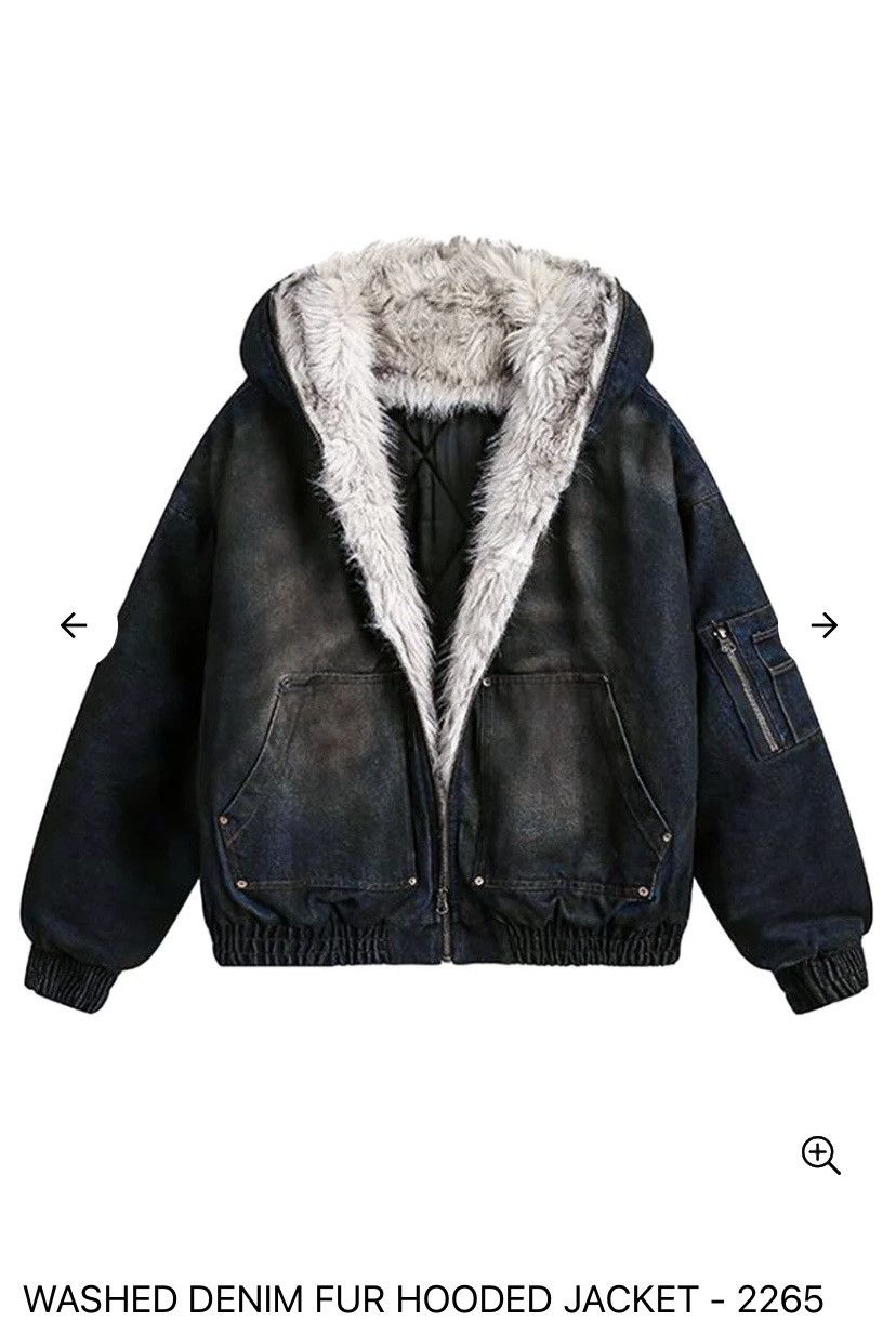 Vintage Washed Denim Fur Hooded Jacket Size US S / EU 44-46 / 1 - 1 Thumbnail