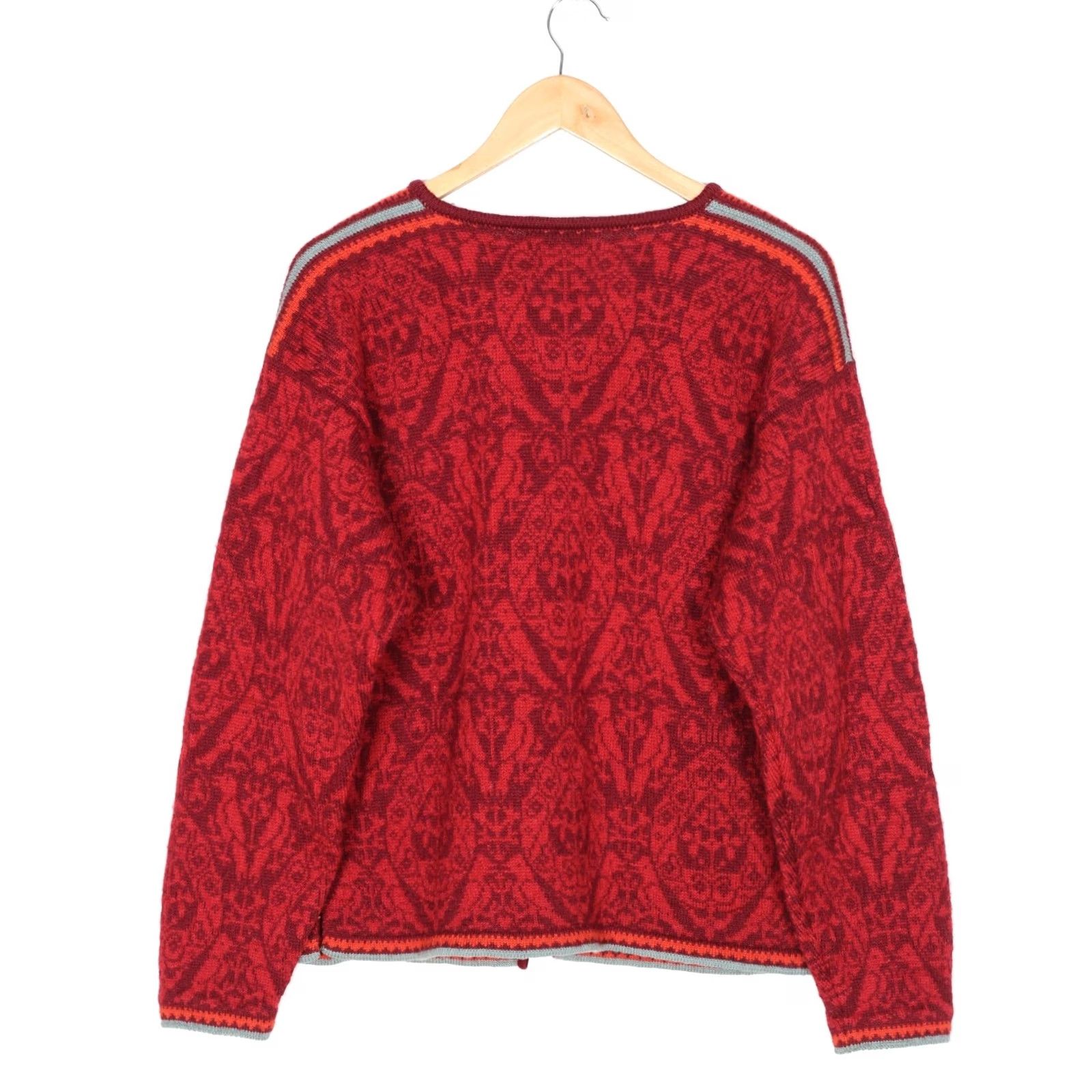 Vintage OLEANA Wool Cardigan Sweater Women Size L Nordic Fair Isle Vintage Red Cardigan Womens L, Red, Knitted Wool, Crew Neck, Button, 90s VR2471 Size L / US 10 / IT 46 - 2 Thumbnail