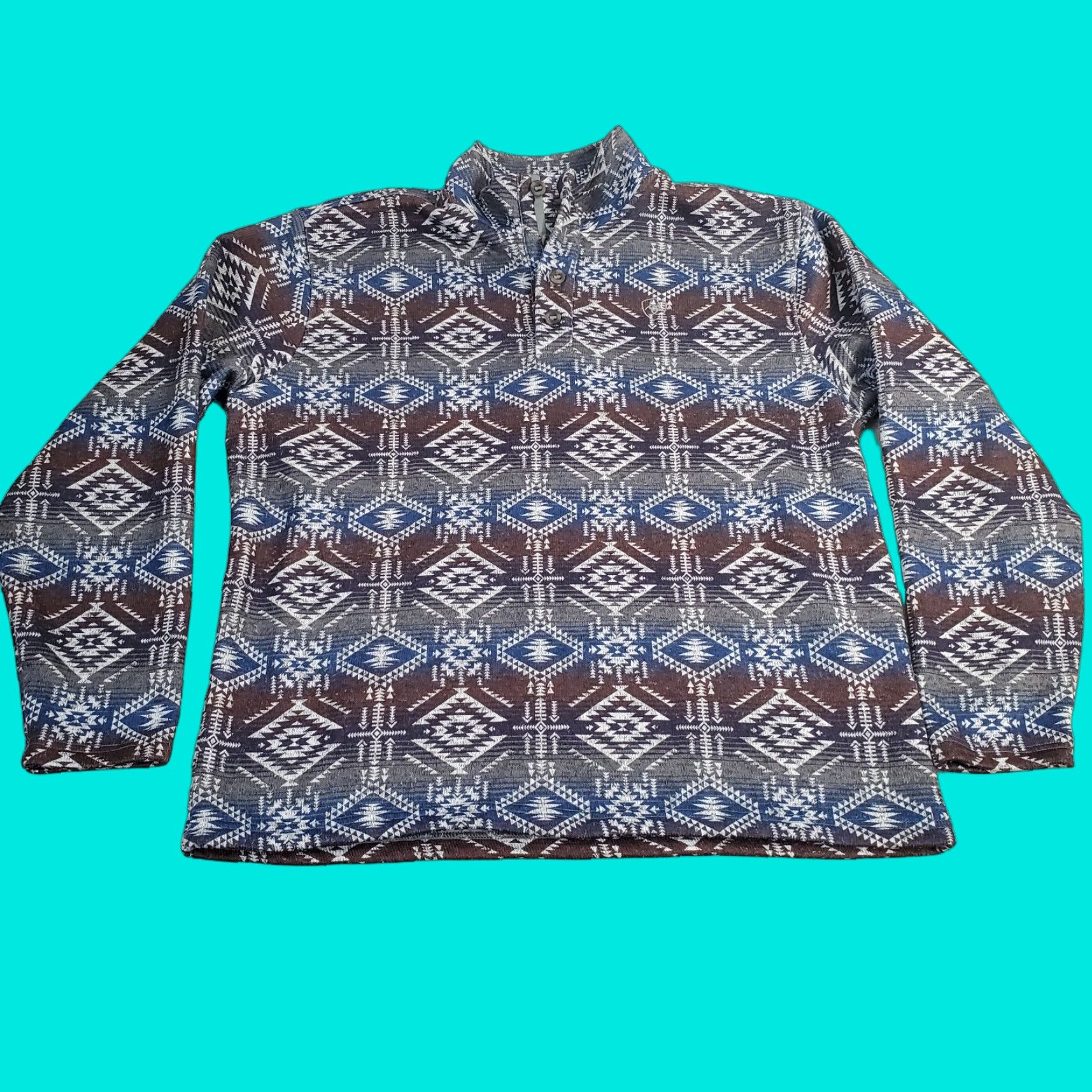 Ariat Ariat Sweater Mens XL Brown Aztec Geometric Mock Neck Pullover Long Sleeve Casual Winter Fall Sport Outdoor Size US XL / EU 56 / 4 - 1 Thumbnail