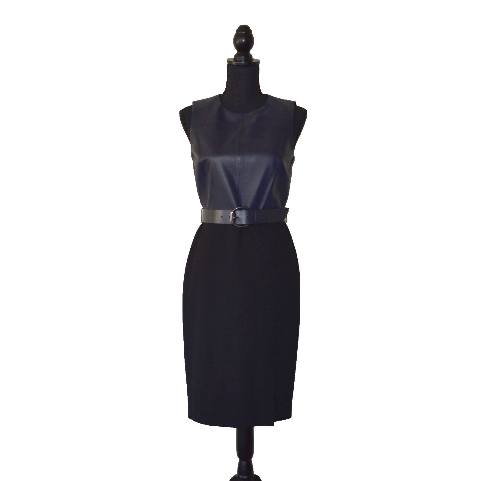 Elie Tahari ELIE TAHARI Isadora Leather Combo Sleeveless Buckle Dress 4 Size S / US 4 / IT 40 - 1 Thumbnail