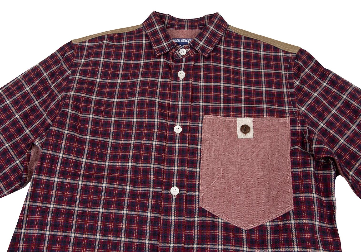 Junya Watanabe Check Pattern Panel Mixed Material Shirt in Red, Size XS Size US XS / EU 42 / 0 - 2 Thumbnail