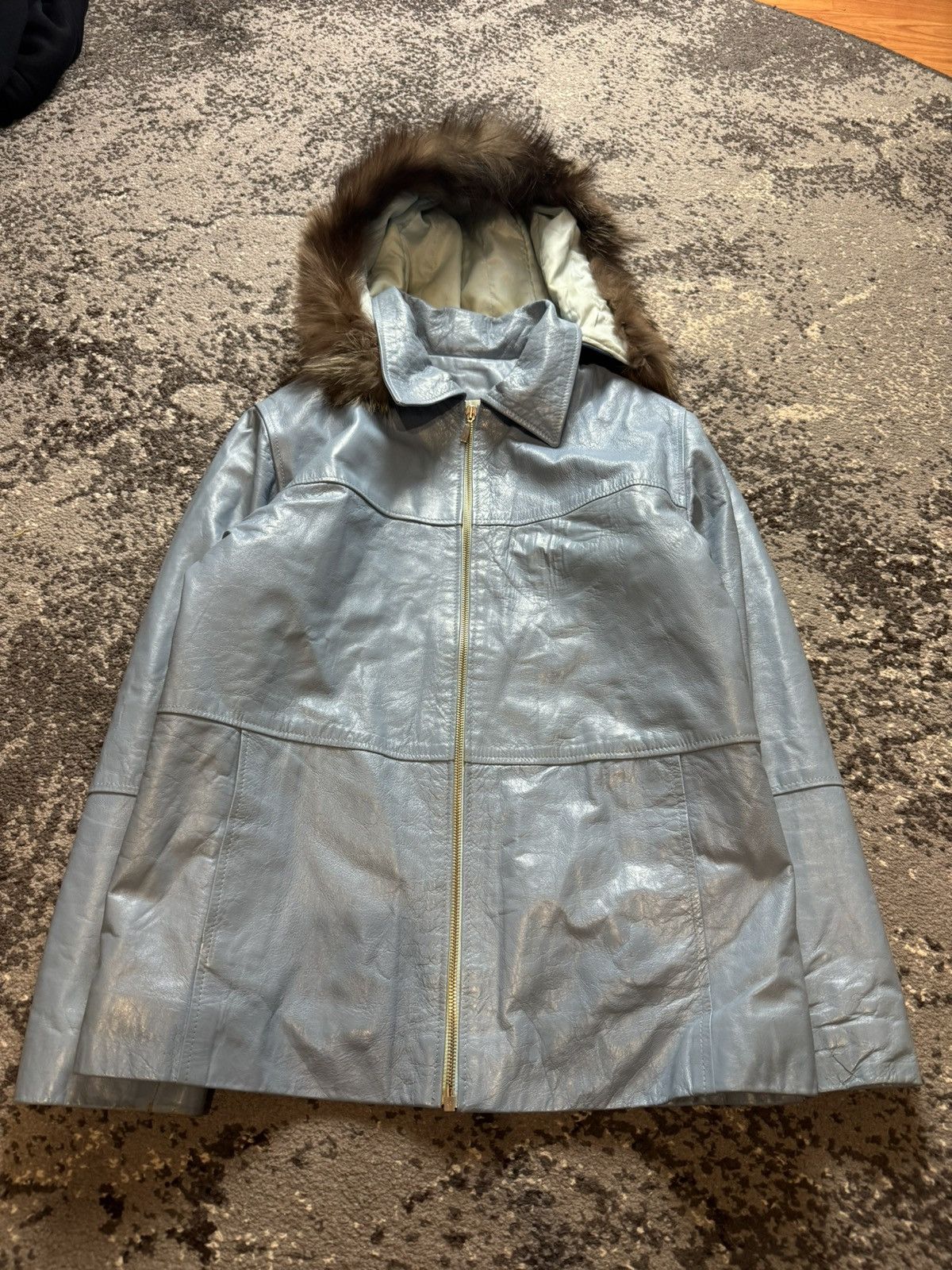 Vintage Y2K Vera Pelle Poell Style Fuzzy Fur Hood Leather