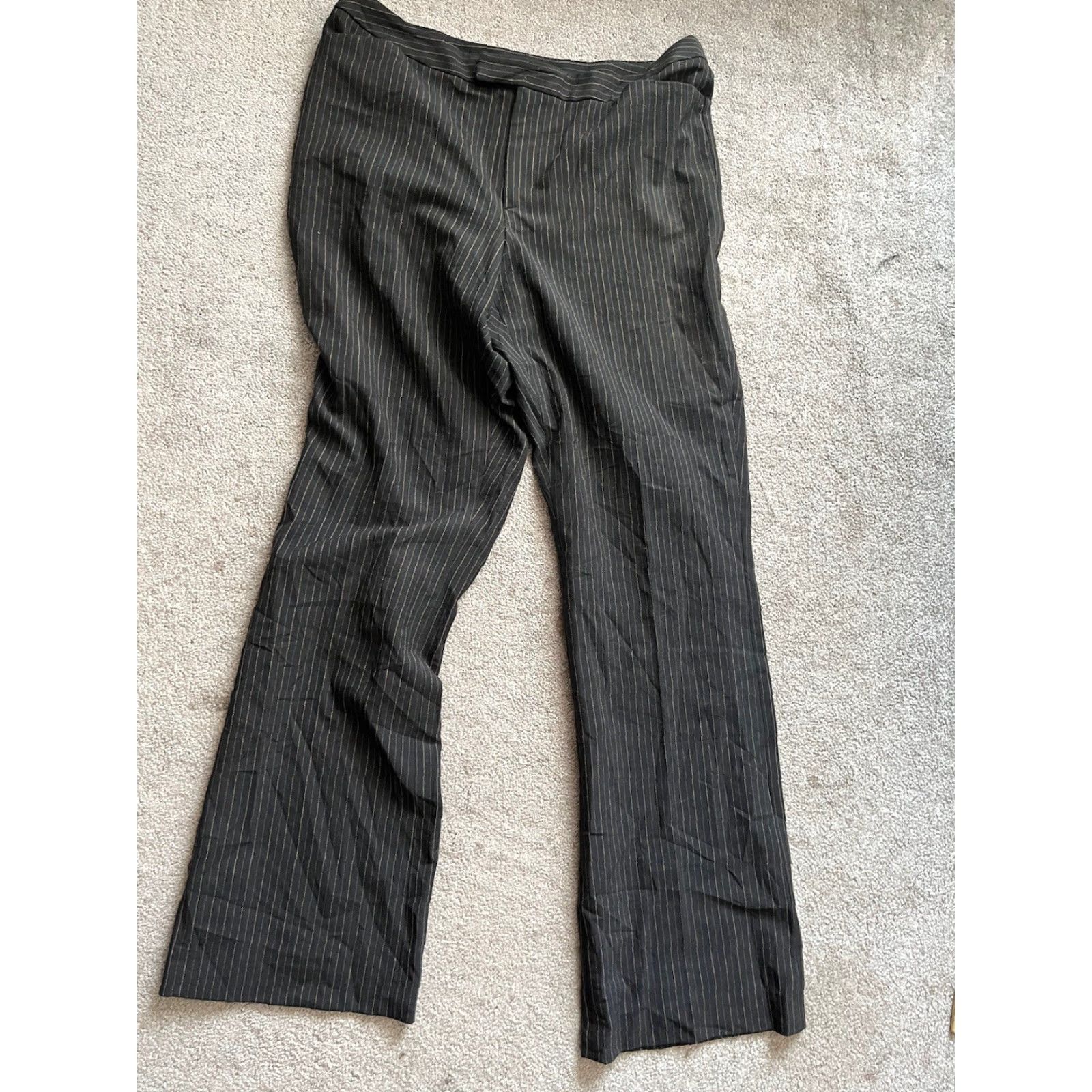 Liz Claiborne Liz Claiborne Pants Womens 12 Black Striped Polyester Blend Vintage Elevated Front Chino Regular Rise High Fall Winter Spring Summer Mens Women Girls Size 34" / US 12 / IT 48 - 2 Thumbnail