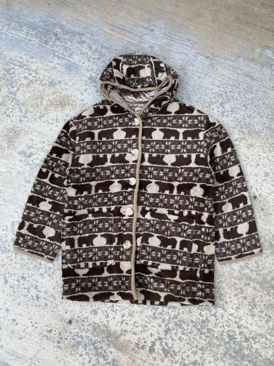 AW Vintage Ellesse fullprint bear printed fleece jacket