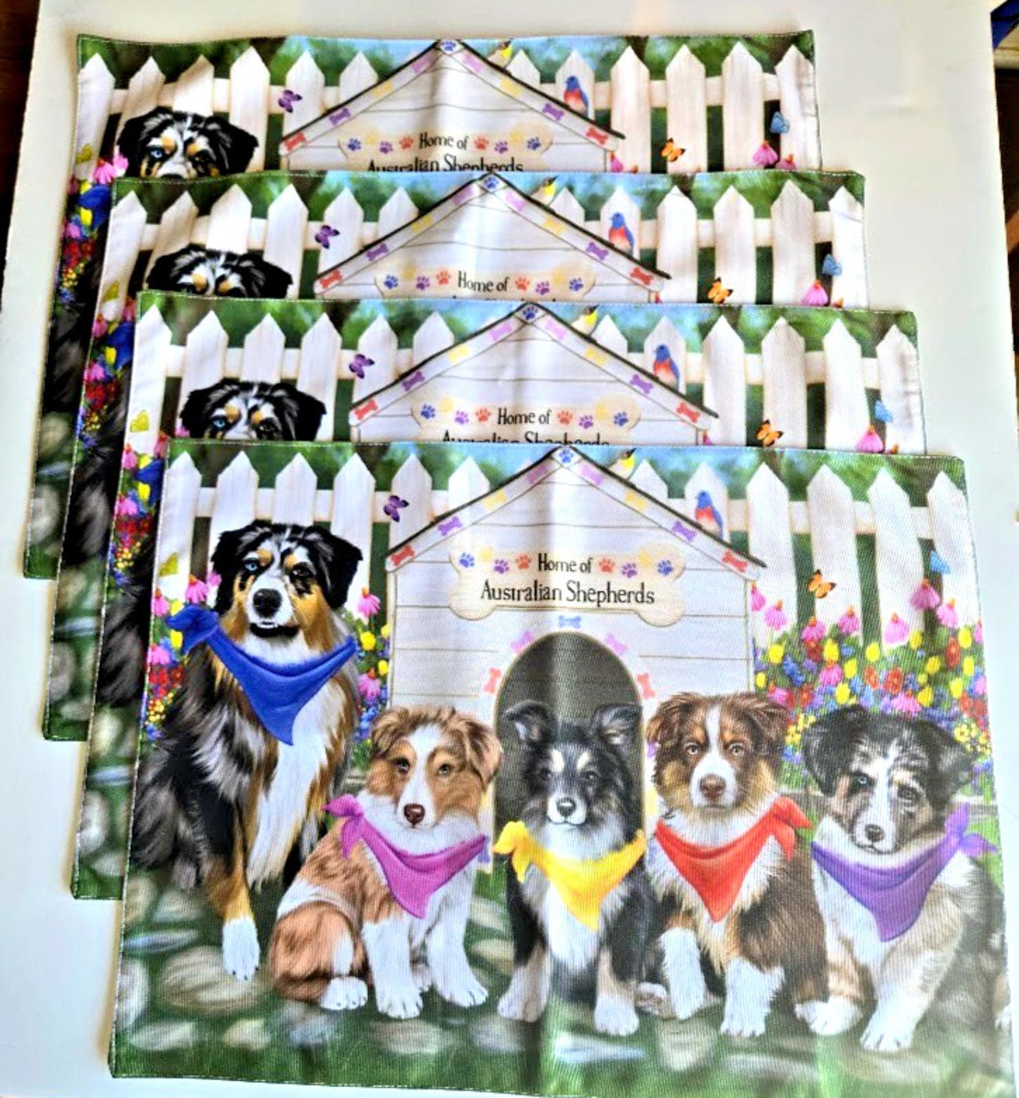 The Unbranded Brand Spring Placemats Set 4 Australian Shepherd Dogs NEW Size ONE SIZE - 1 Preview