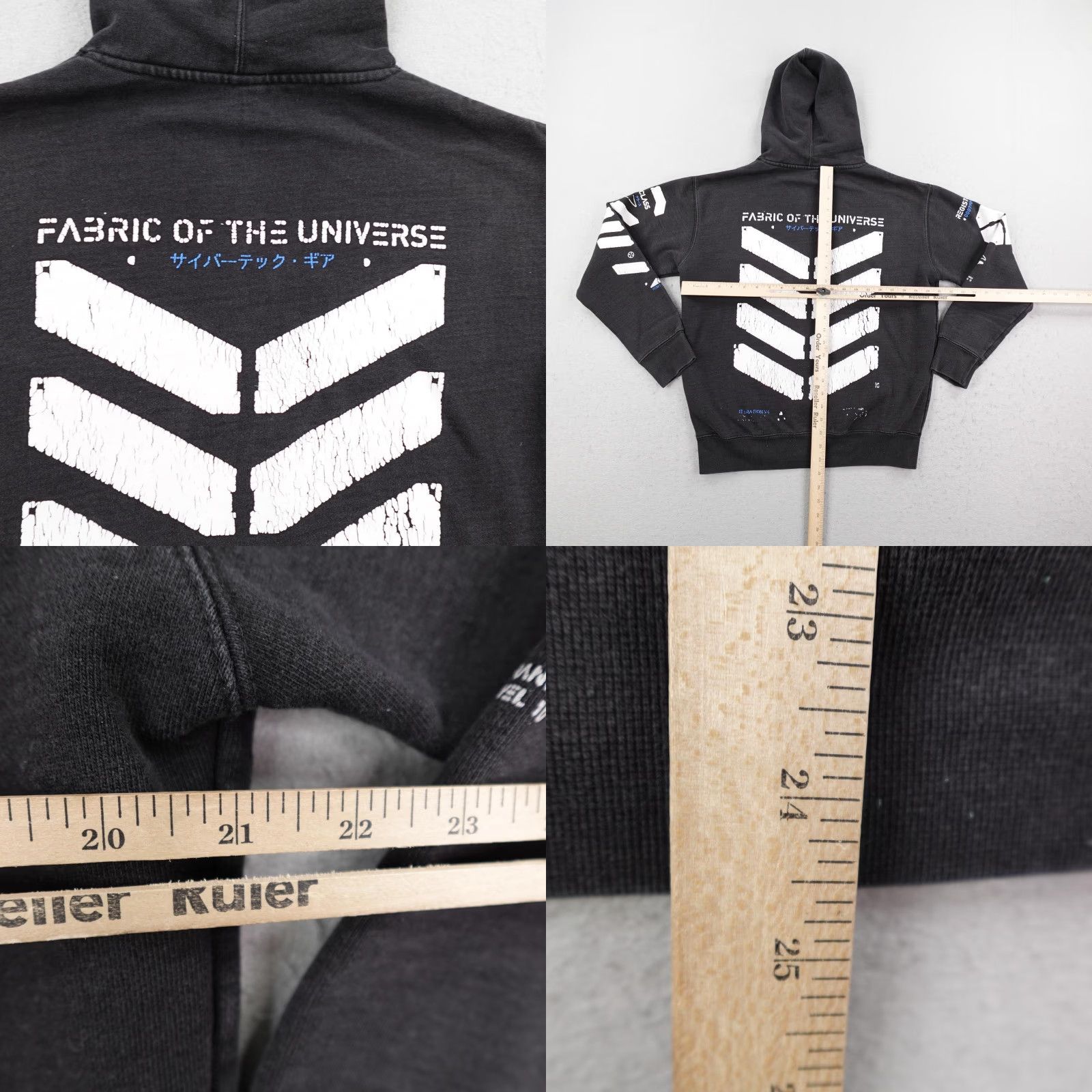 Vintage VINTAGE Fabric of the Universe Hoodie Mens M Black Graphic Print Pullover Sweatshirt Made in USA Size US M / EU 48-50 / 2 - 8 Thumbnail