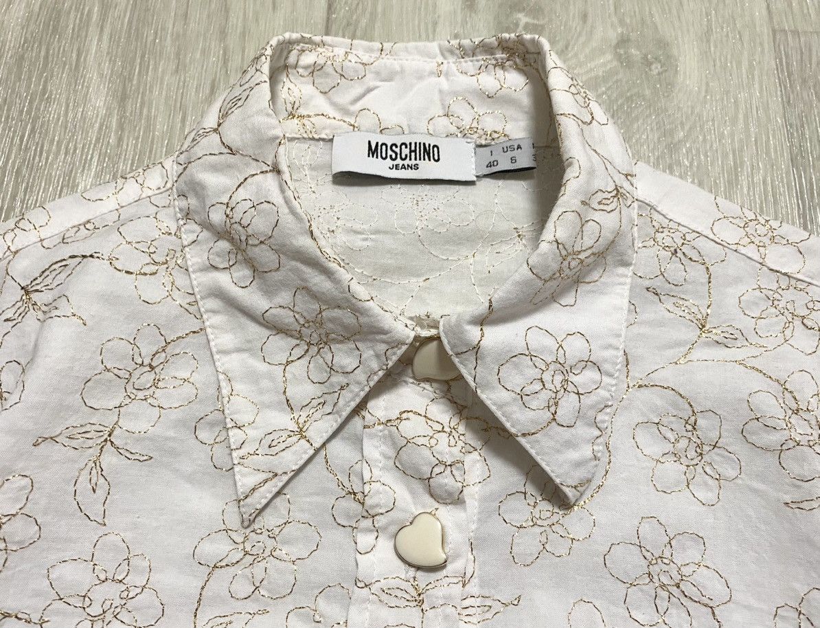 Moschino Women’s Moschino White Shirt Golden Floral Embroidery Decor Size S / US 4 / IT 40 - 15 Thumbnail