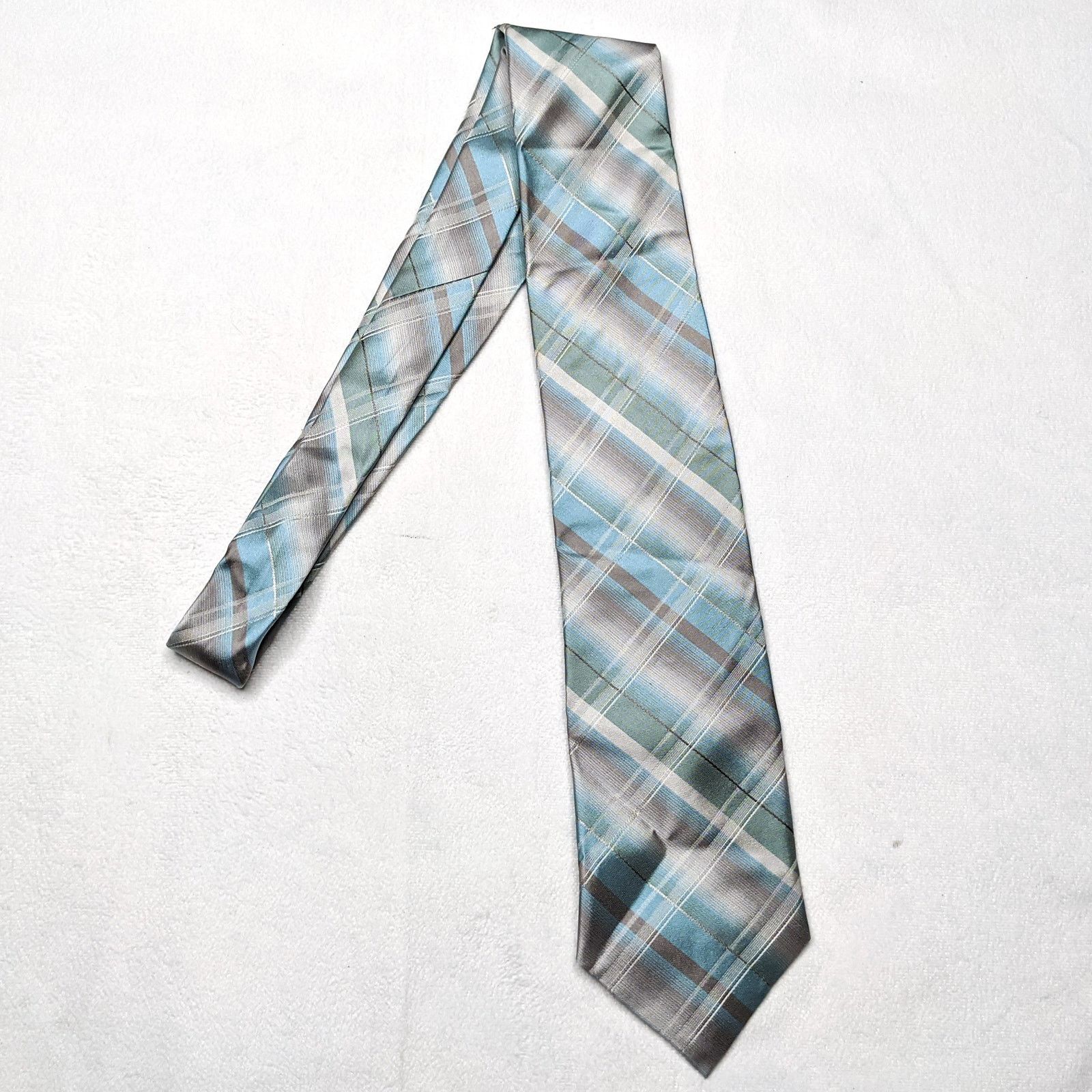 Perry Ellis Perry Ellis Men's Neck Tie Gray & Blue Stripe Silk Woven Size ONE SIZE - 1 Thumbnail