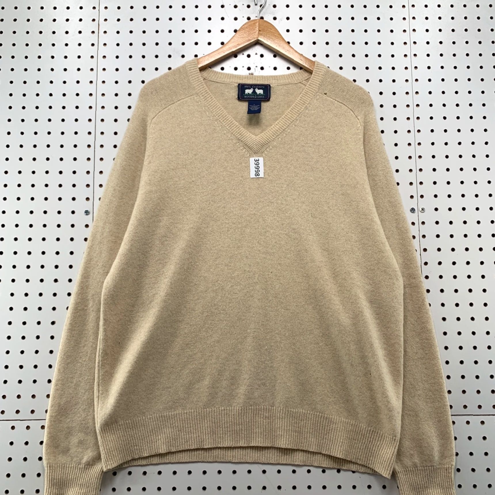 Vintage Woods & Gray 100% Cashmere Knit Sweater Mens Large Beige V-Neck Pullover Size US L / EU 52-54 / 3 - 4 Thumbnail