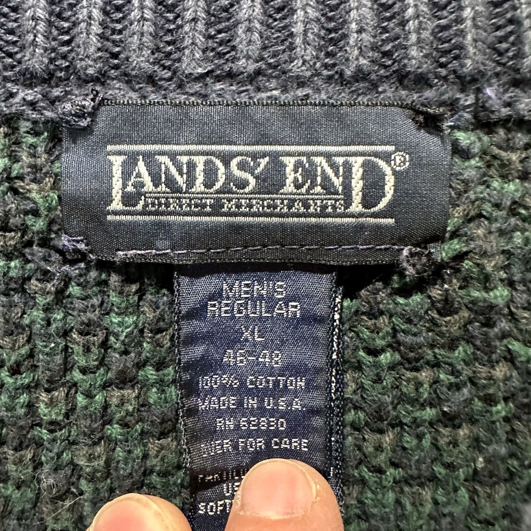 Lands' End VINTAGE Lands End Sweater Mens XL Green Blue Plaid Knit Boxy Made In USA 90s Classic Size US M / EU 48-50 / 2 - 4 Thumbnail
