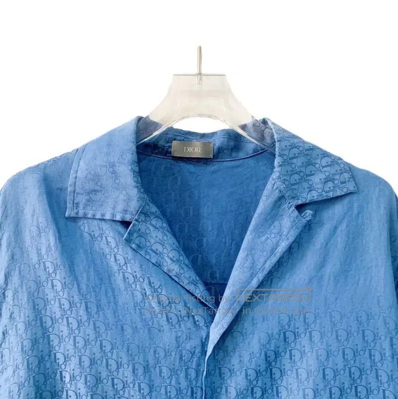 Dior Dior Light Blue Silk Men’s Short Sleeve Shirt . Size US M / EU 48-50 / 2 - 2 Thumbnail