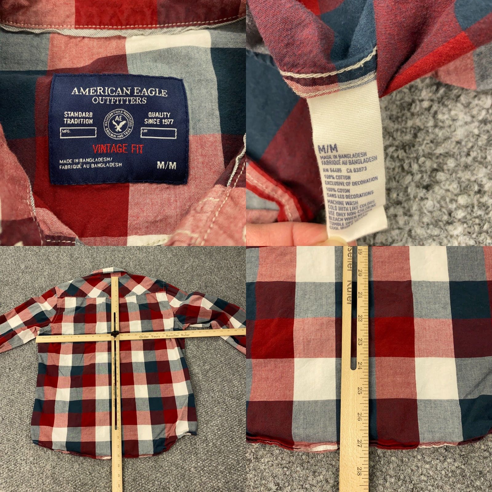 American Eagle Outfitters VINTAGE American Eagle Outfitters Shirt Mens M Red White Blue Plaid Pearl Snap Button-Up Size US M / EU 48-50 / 2 - 8 Thumbnail