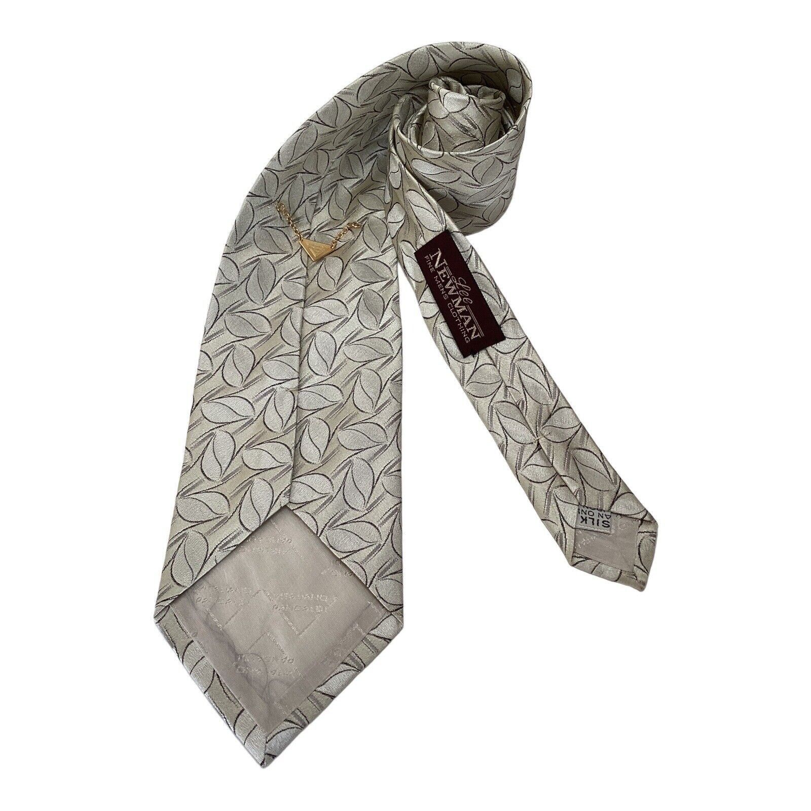 Vitaliano VITALIANO PANCALDI Ivory Leaf Print Luxury Silk Tie Italy W: Size ONE SIZE - 2 Thumbnail