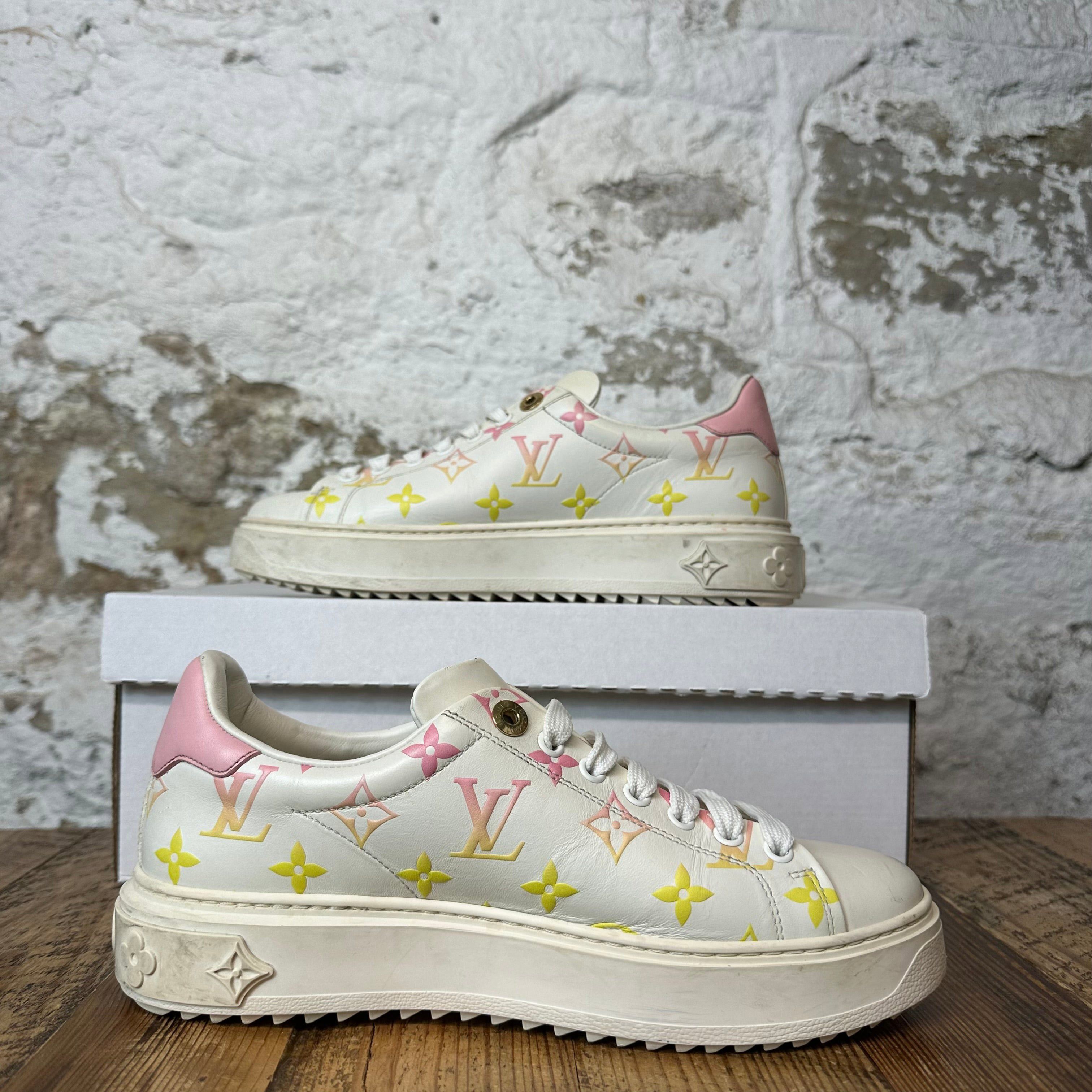 Louis Vuitton Louis Vuitton Pink Yellow Monongram Time Out White Sneaker S Size US 6 / EU 39 - 2 Thumbnail