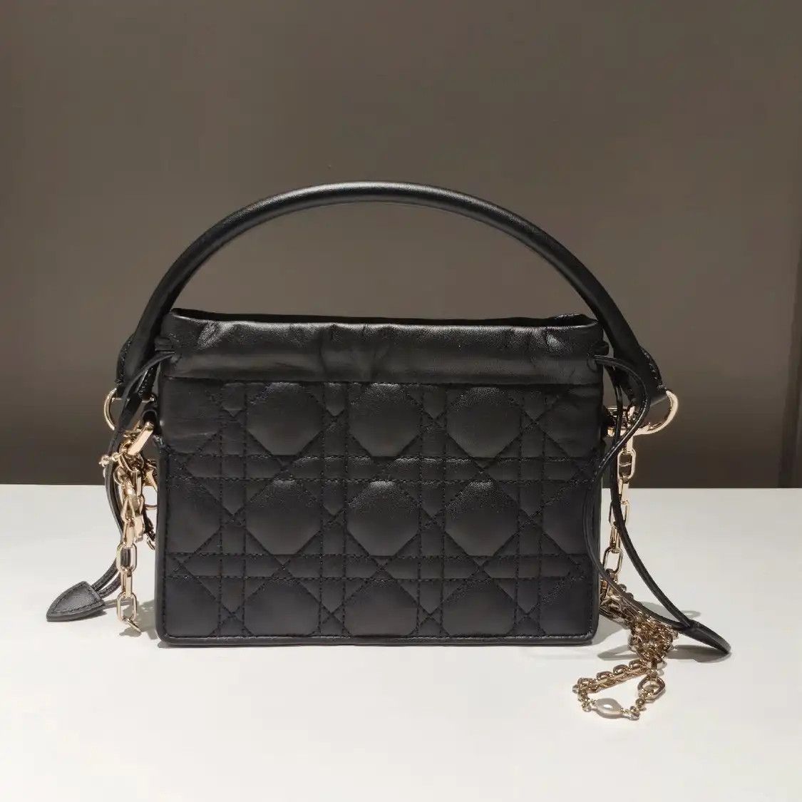 Dior DIOR Lady Dior Milly mini black sheepskin rattan plaid quilted crossbody bag det Size ONE SIZE - 1 Thumbnail
