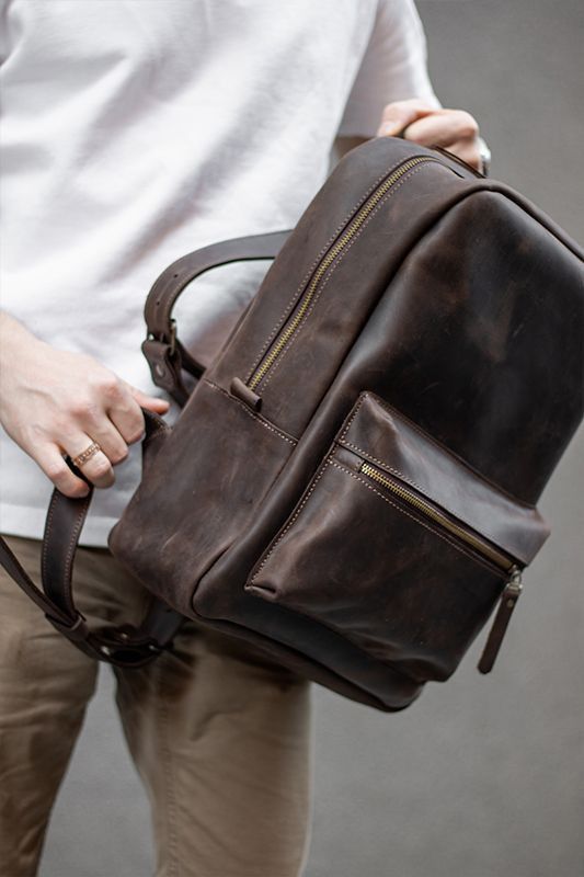 Handmade Leather Backpack. Genuine Vintage Leather CrazyHorse Size ONE SIZE - 1 Thumbnail
