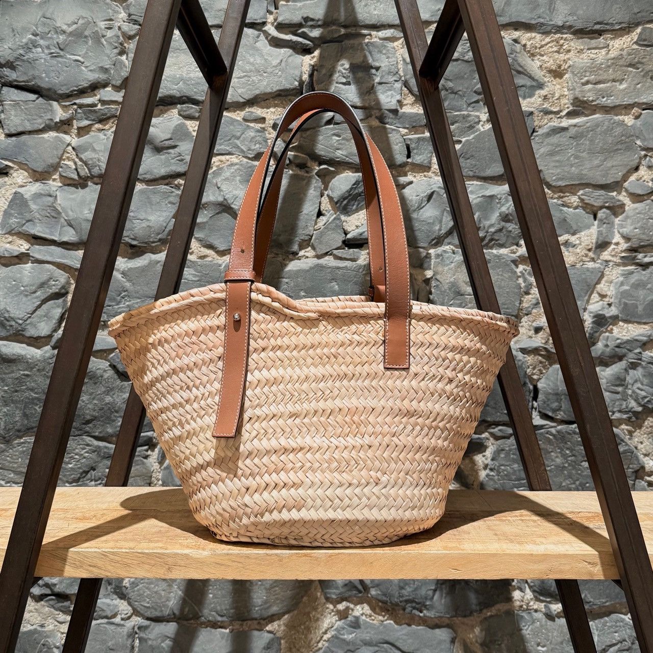 Loewe LOEWE Brown Leather Beige Raffia Medium Basket Tote Bag Size ONE SIZE - 5 Thumbnail