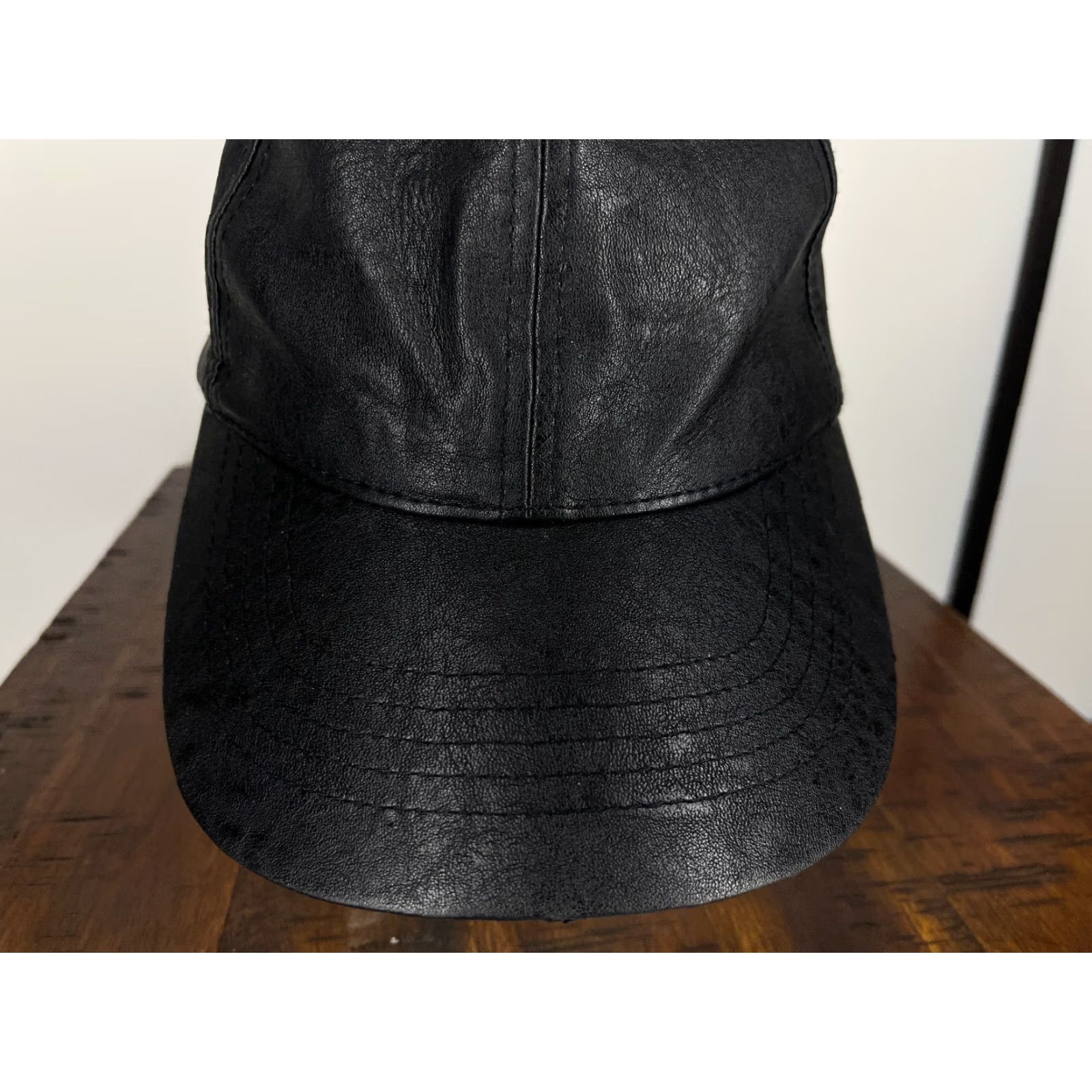 Vintage VINTAGE Black Faux Leather Baseball Cap Adjustable Adult One Size 70s 80s 90s Mens Size ONE SIZE - 3 Thumbnail