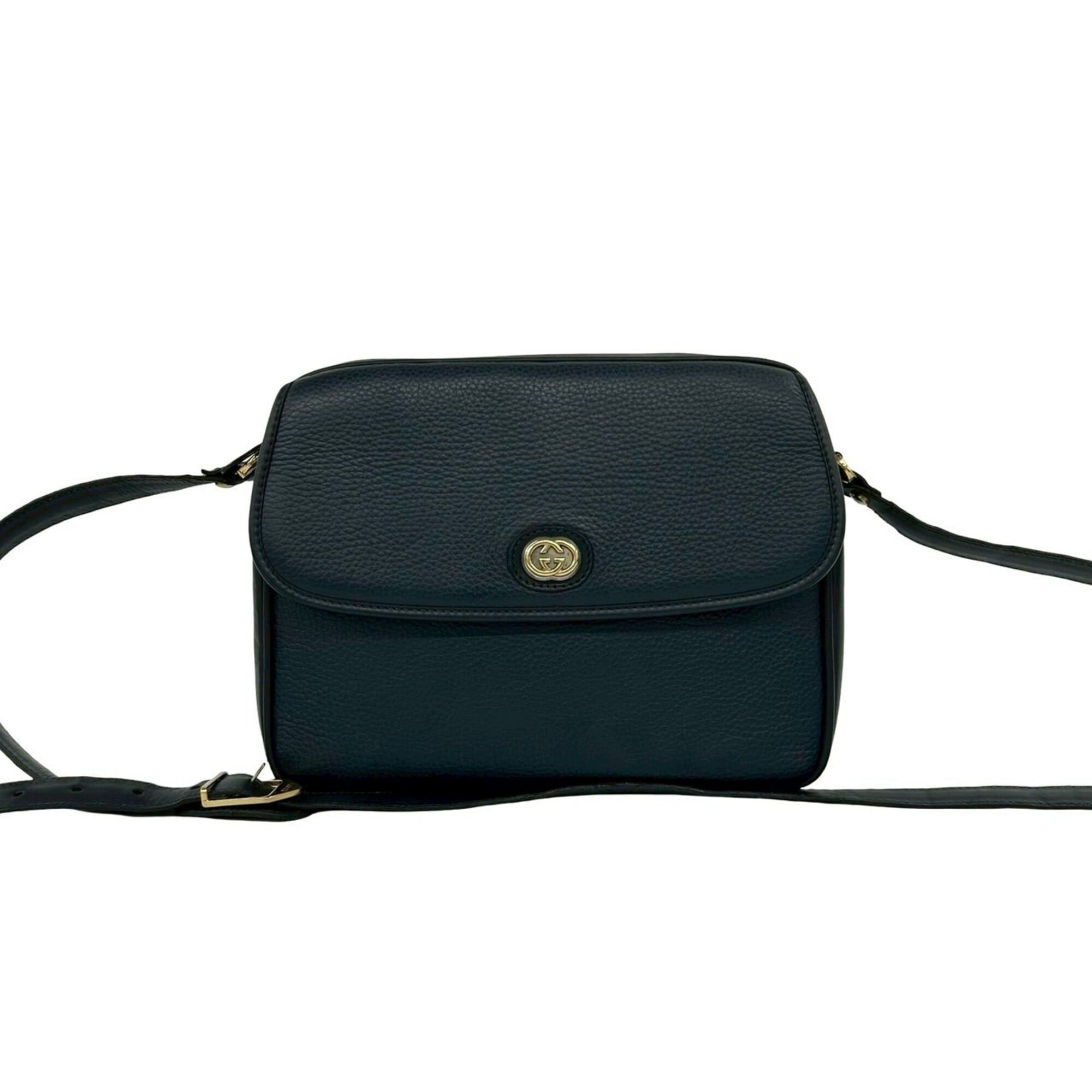 Gucci GUCCI (Old Gucci) GG Logo Gold Hardware Leather Shoulder Bag/Pouch Navy Blue 31831 Size ONE SIZE - 1 Thumbnail