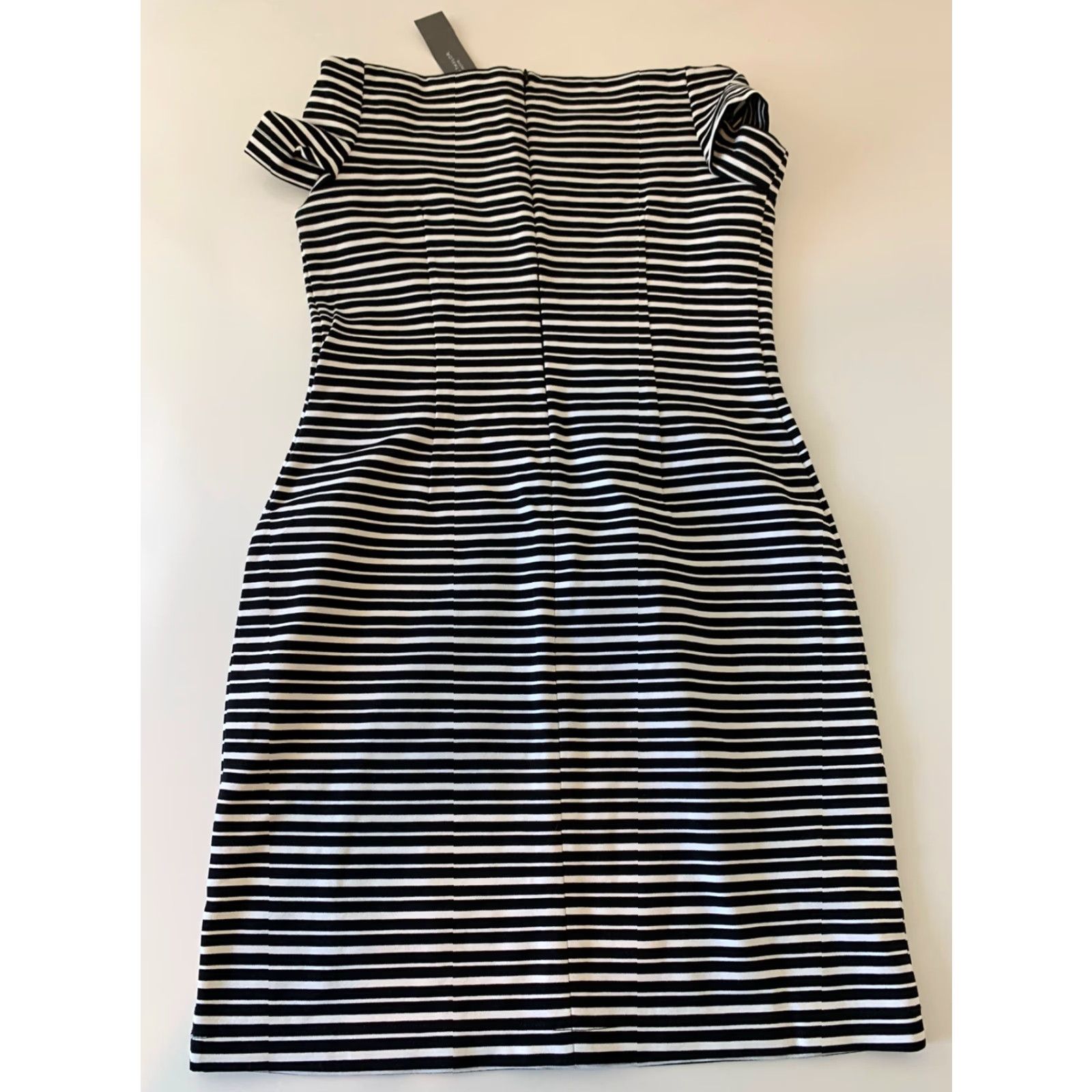 Ann Taylor Ann Taylor Off The Shoulder Striped Black White Dress Women's 6P Multicolor Knee Length A-Line Party Cocktail Short Sleeve Size M / US 6-8 / IT 42-44 - 6 Thumbnail