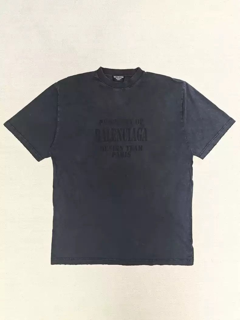 Balenciaga22ss Design Team distressed logo short sleeved T-shirt