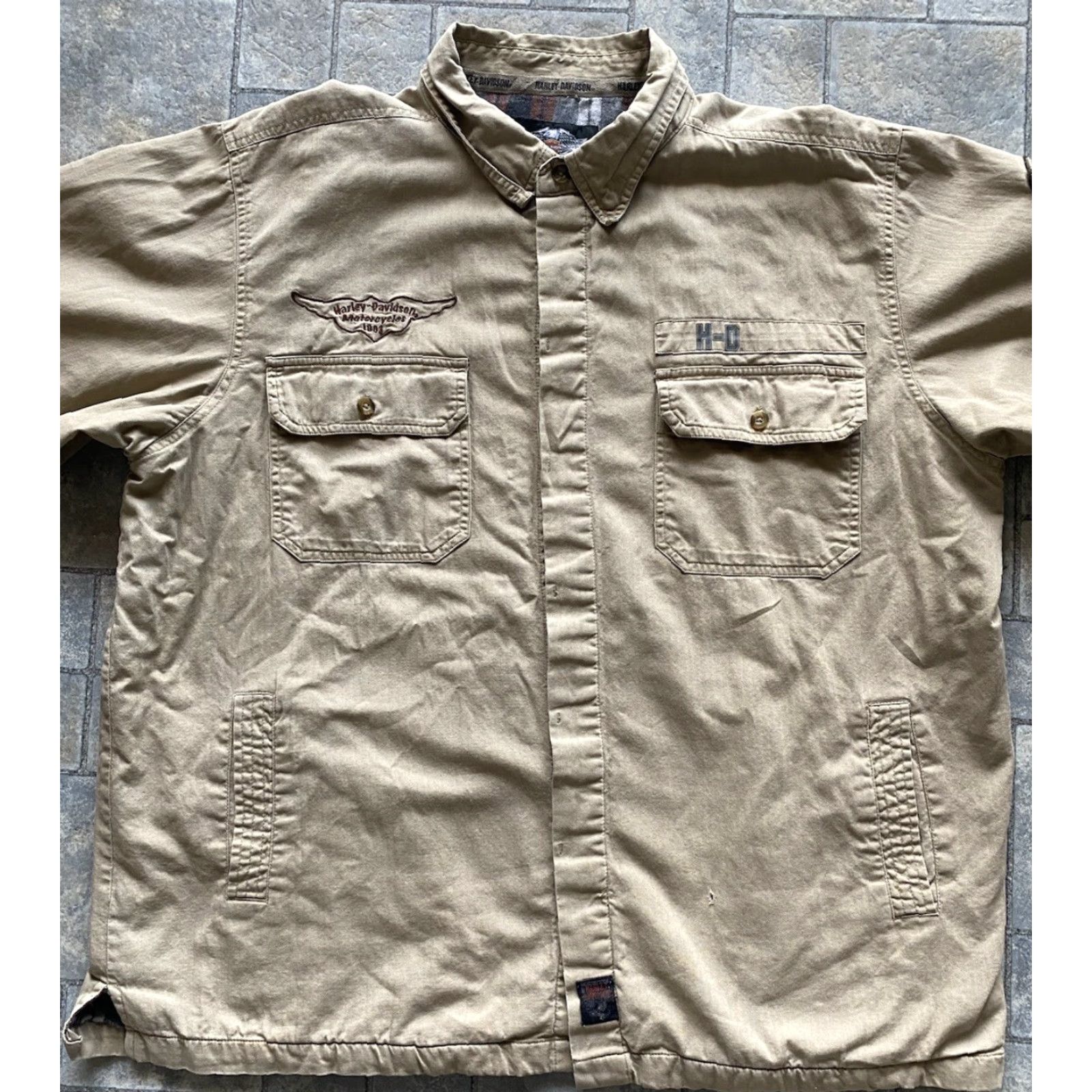 Harley Davidson VINTAGE Harley-Davidson Button-Up Shirt Flannel Lined Embroidered Pockets XL Men Missing Button Repair Needed Size US XL / EU 56 / 4 - 7 Thumbnail