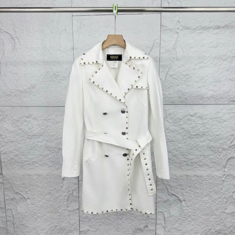 Versace Versace Women's White Cotton Trench Coat 0089 Size M / US 6-8 / IT 42-44 - 1 Thumbnail