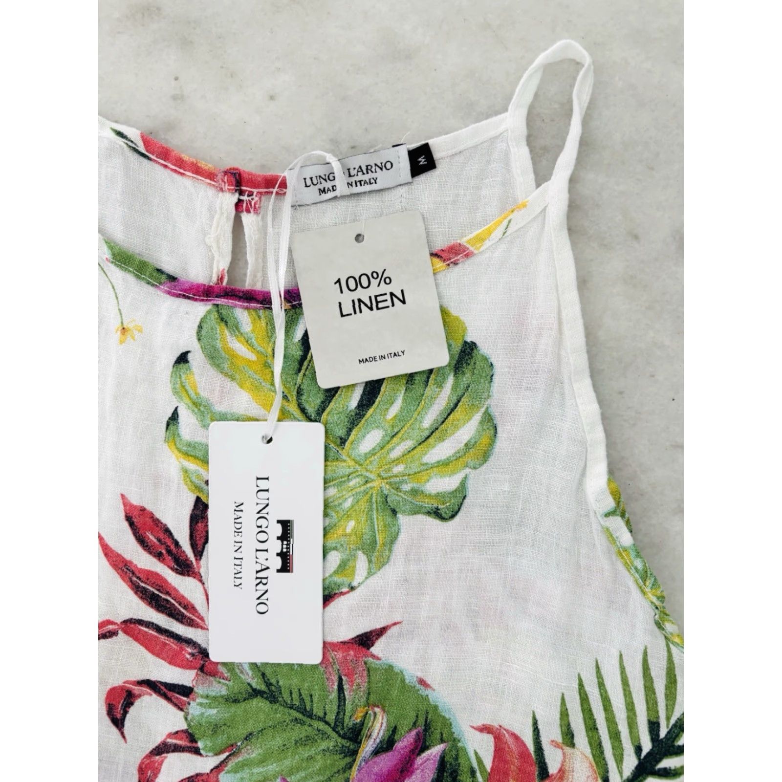 Lungo L'Arno Women's Midi Dress Sleeveless Floral Linen Boho Casual  Summer/NWT Italy