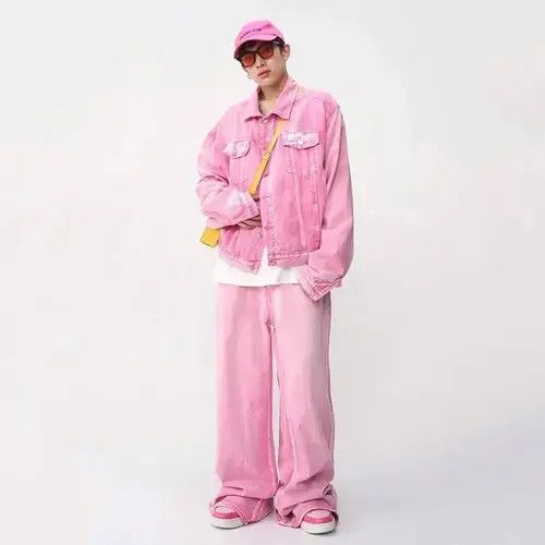 Jean Casual Korean Pink Set Suit Solid Jeans + Jacket Coat Size 40R - 1 Thumbnail
