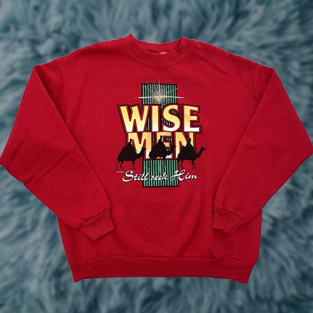 Lee VINTAGE Lee Sweatshirt Pullover Crew Neck Long Sleeve Red 90s Christmas Quotes Mens L Wool Blend Fleece Graphic Print Size US L / EU 52-54 / 3 - 1 Thumbnail
