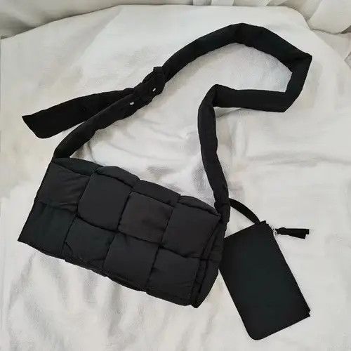 VIBE Black Padded Cross Body Shoulder Bag y2k streetwear Size ONE SIZE - 1 Thumbnail