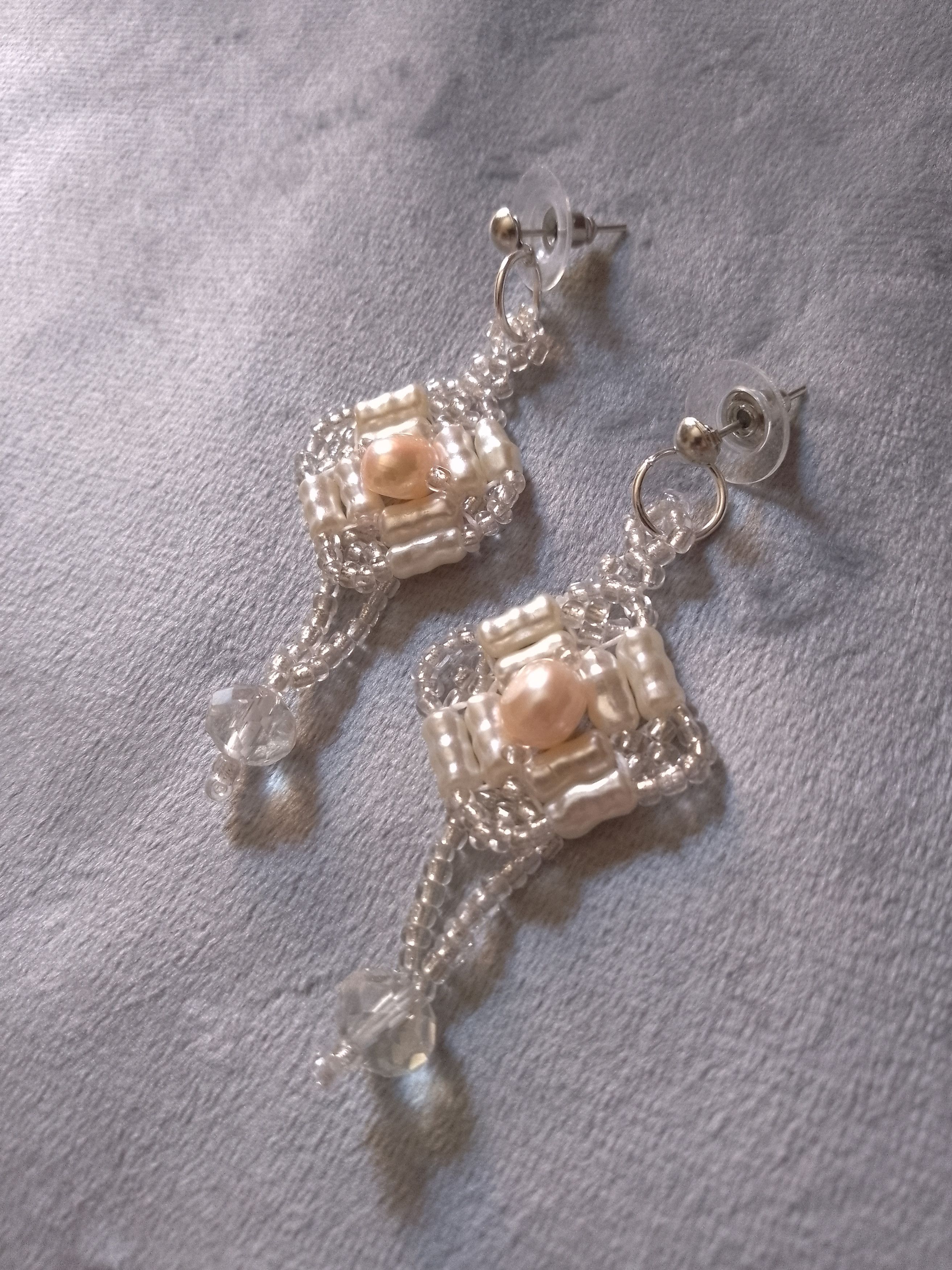 Handmade Dangling earrings with natural freshwater pearls Size ONE SIZE - 6 Thumbnail