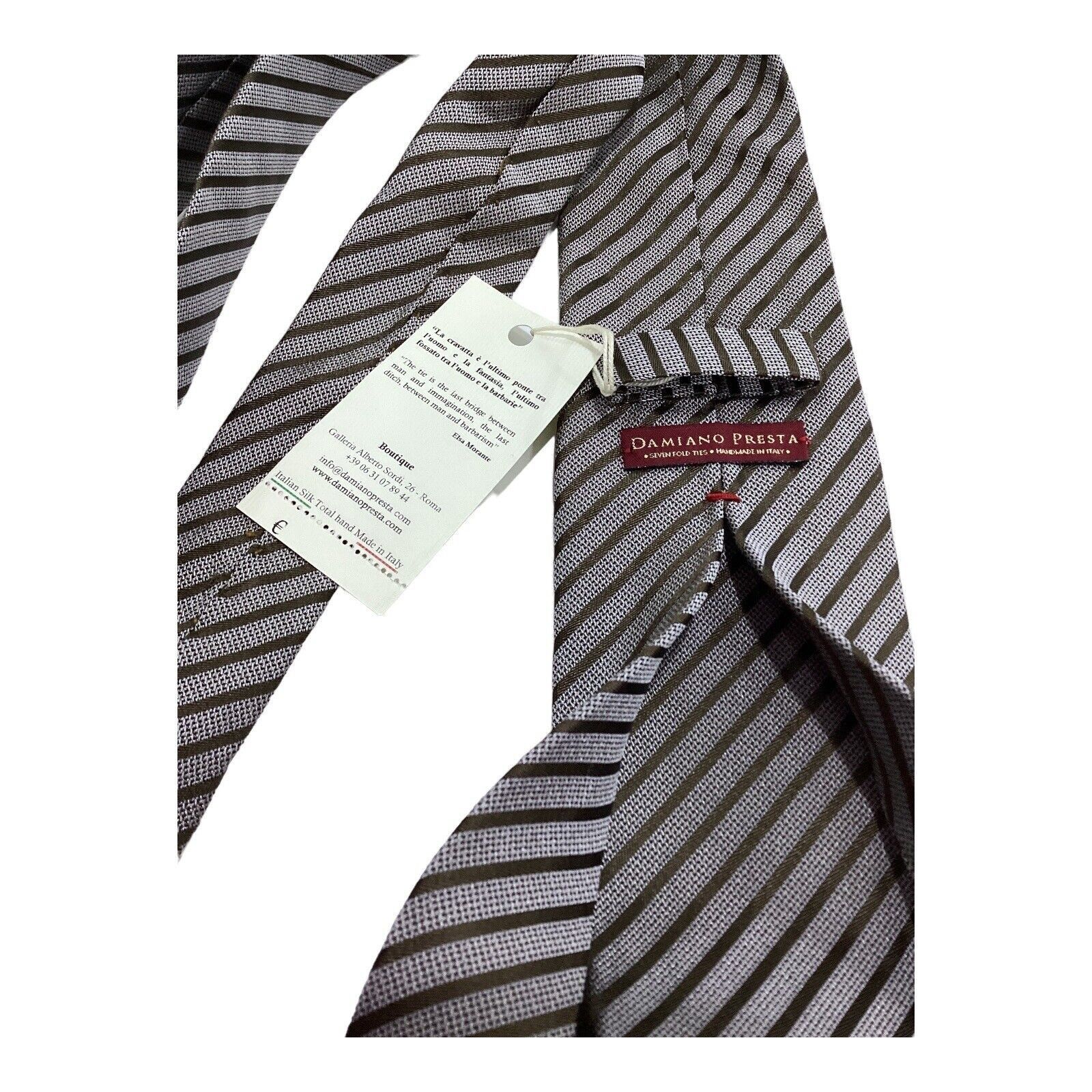 Other DAMIANO PRESTA 7Folds Gray Striped Luxury Silk Tie Hand Made Size ONE SIZE - 6 Thumbnail