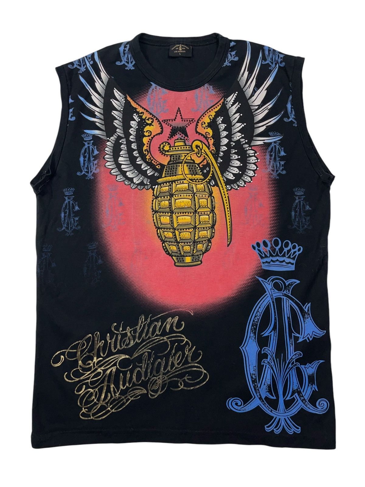Christian Audigier Vintage y2k Christian Audigier Grenade Studded Tank Top Tee Size US L / EU 52-54 / 3 - 1 Thumbnail