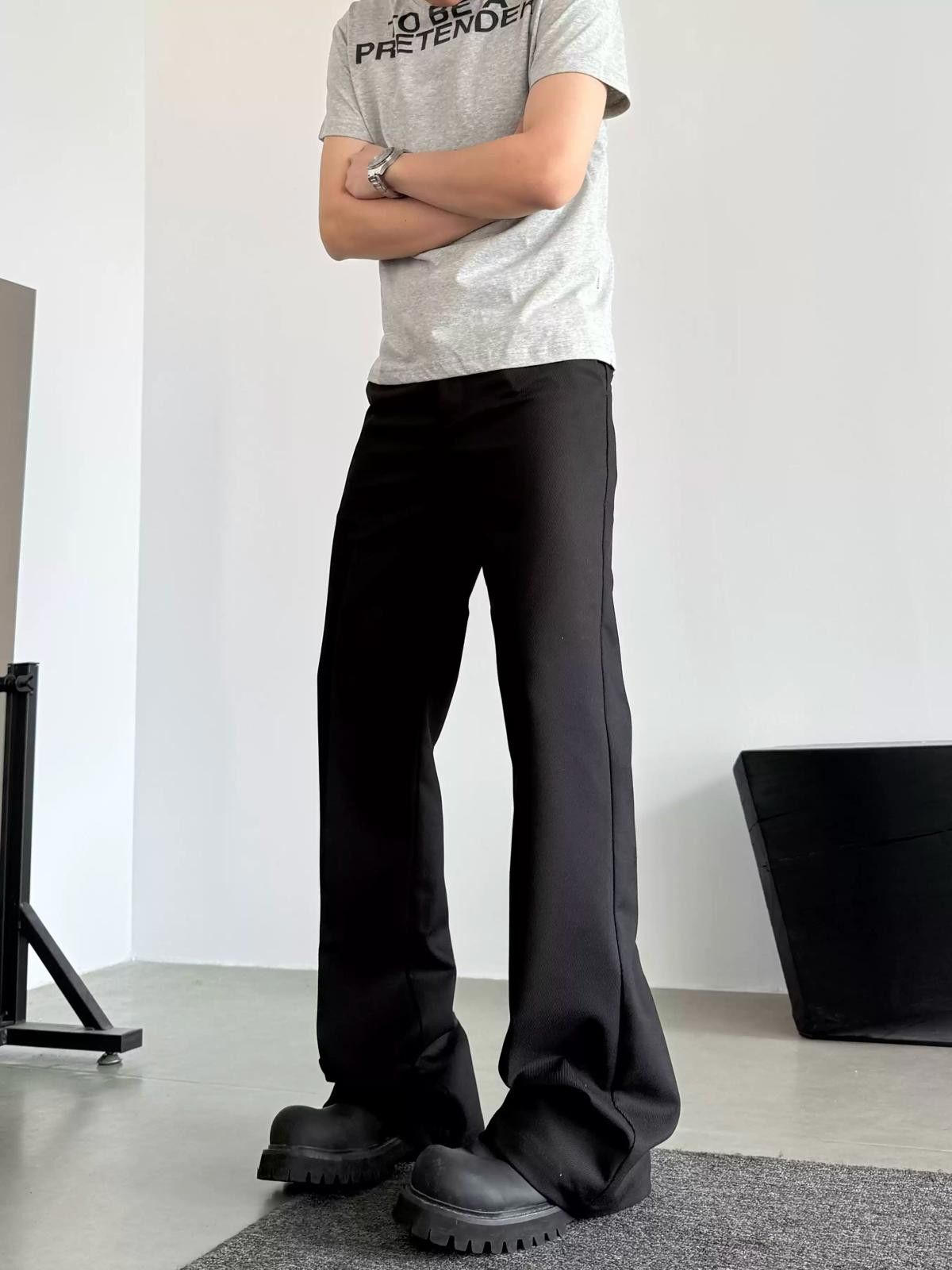 Vintage Black Stacked Flared Pants, Wide Leg Pants Size US 32 / EU 48 - 3 Thumbnail
