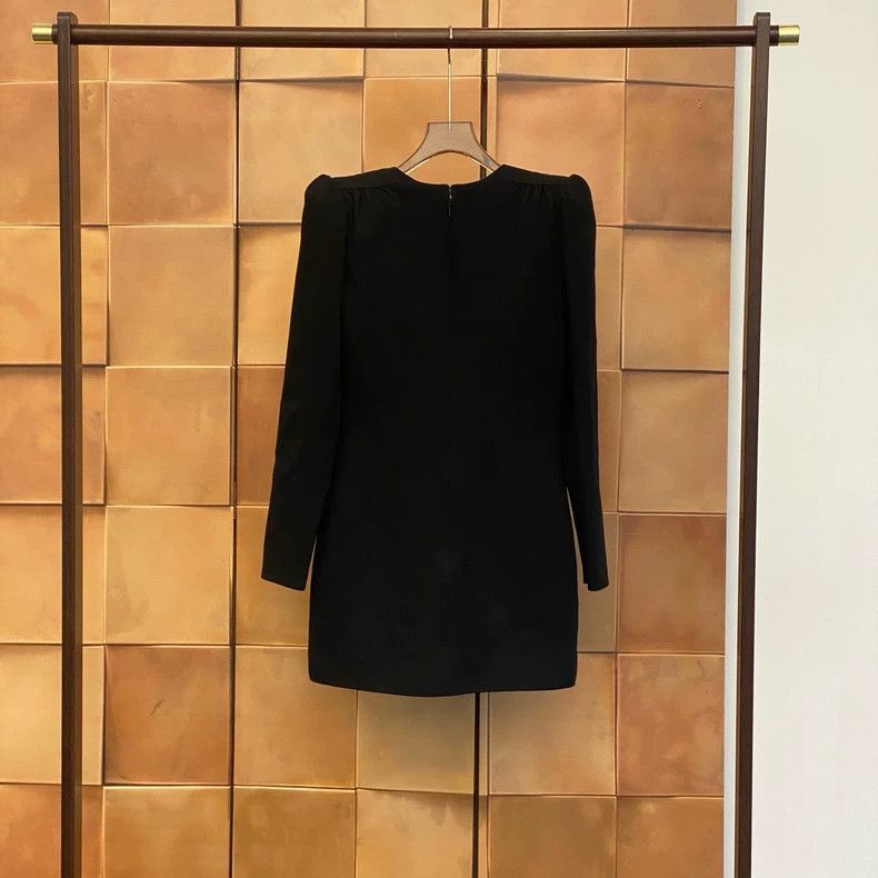 Saint Laurent Paris Saint Laurent Black Wool Mini Dress- Size US M / EU 48-50 / 2 - 2 Thumbnail