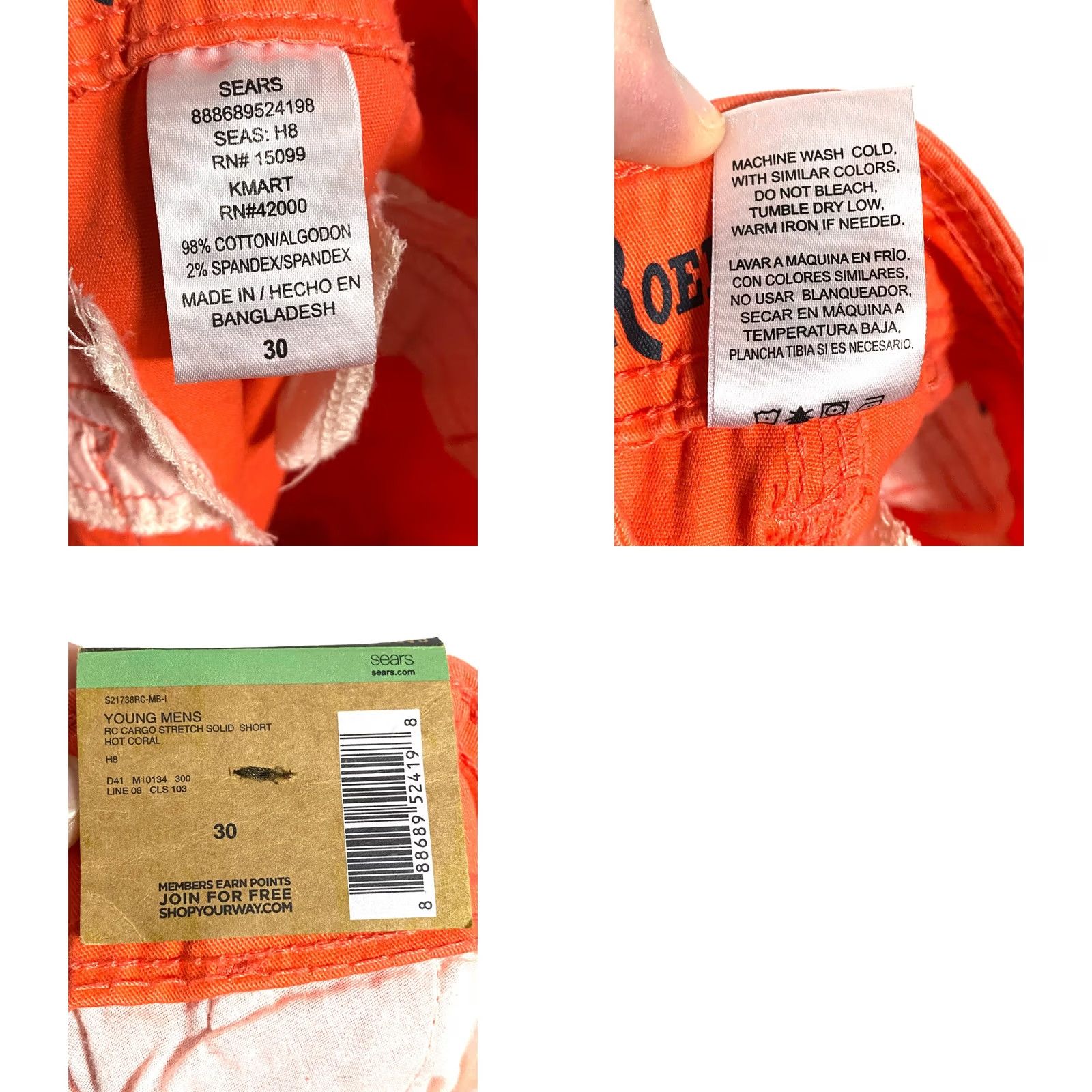 CO VINTAGE Roebuck & Co Orange Cargo Chino Shorts Mens 38 NWT Casual Summer Y2K Cargo Shorts Mens Orange 38 NWT Size US 38 / EU 54 - 8 Thumbnail