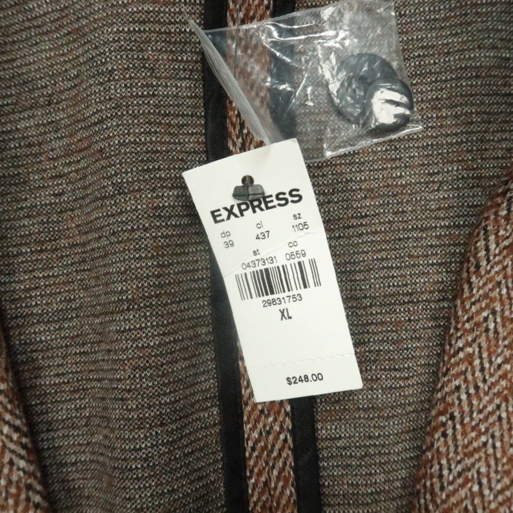 Express Express Blazer Mens Extra Large Brown Herringbone Wool Blend Slim Sport Coat NWT Size 46R - 4 Thumbnail