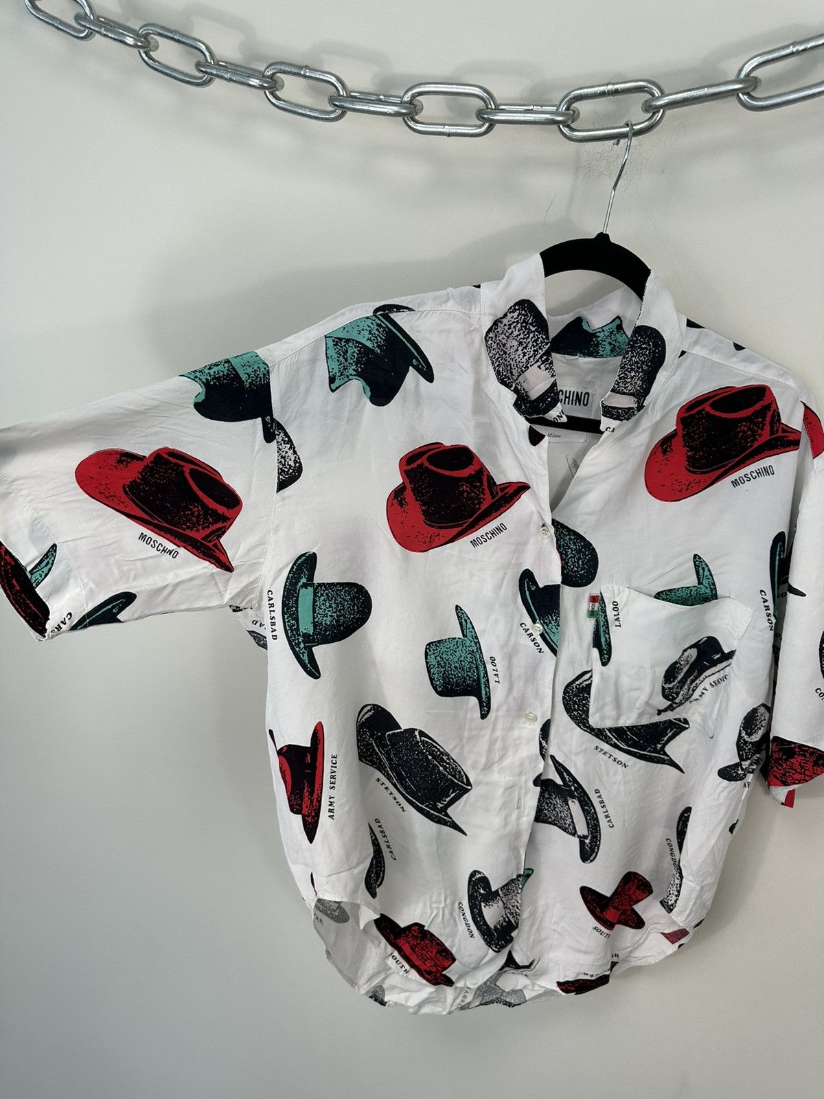 Moschino Vintage 90s Moschino Hats All Over Print Short Sleeve Shirt Size US M / EU 48-50 / 2 - 4 Thumbnail