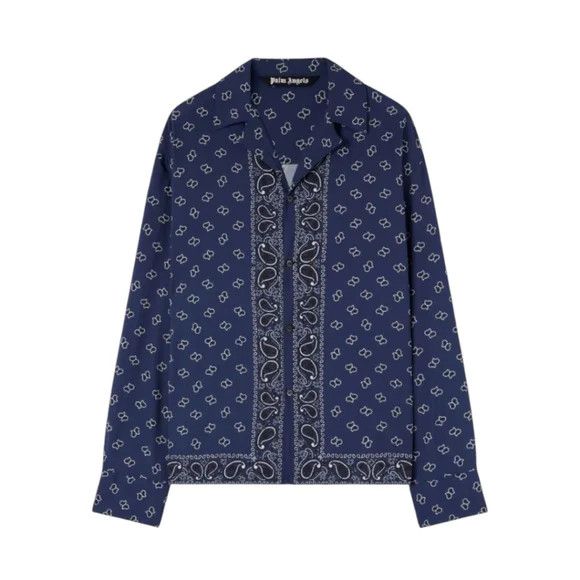 Palm Angels Long Sleeve Paisley Bowling Shirt in Navy Size US M / EU 48-50 / 2 - 1 Thumbnail
