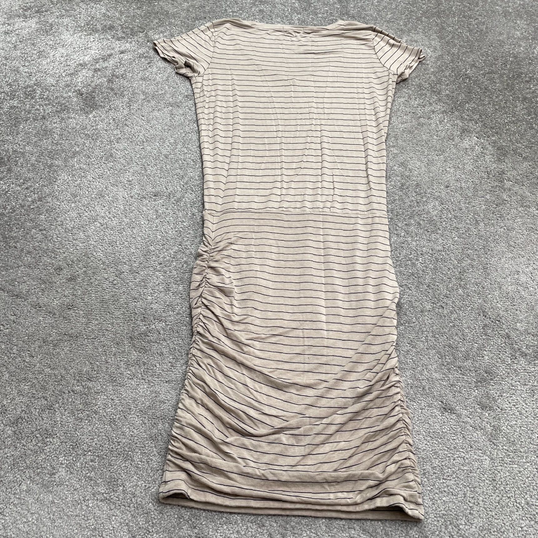 Prana VINTAGE Prana Bodycon Midi Dress Womens Medium Short Sleeve Striped Beige Stretch Casual Size M / US 6-8 / IT 42-44 - 2 Thumbnail