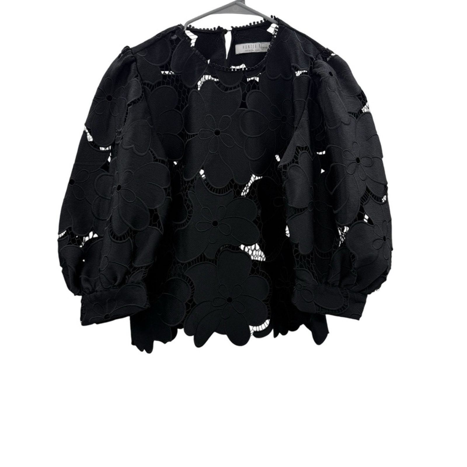Hunter Bell Hunter Bell Peyton Puff Sleeve Black Floral Embroidered Top Size XS / US 0-2 / IT 36-38 - 3 Thumbnail