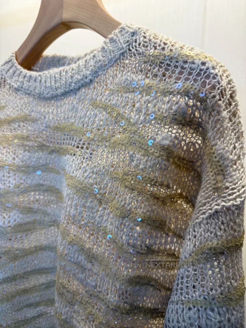 Brunello Cucinelli Brunello Cucinelli Sequined Silk Linen Knit Top Size M / US 6-8 / IT 42-44 - 5 Thumbnail