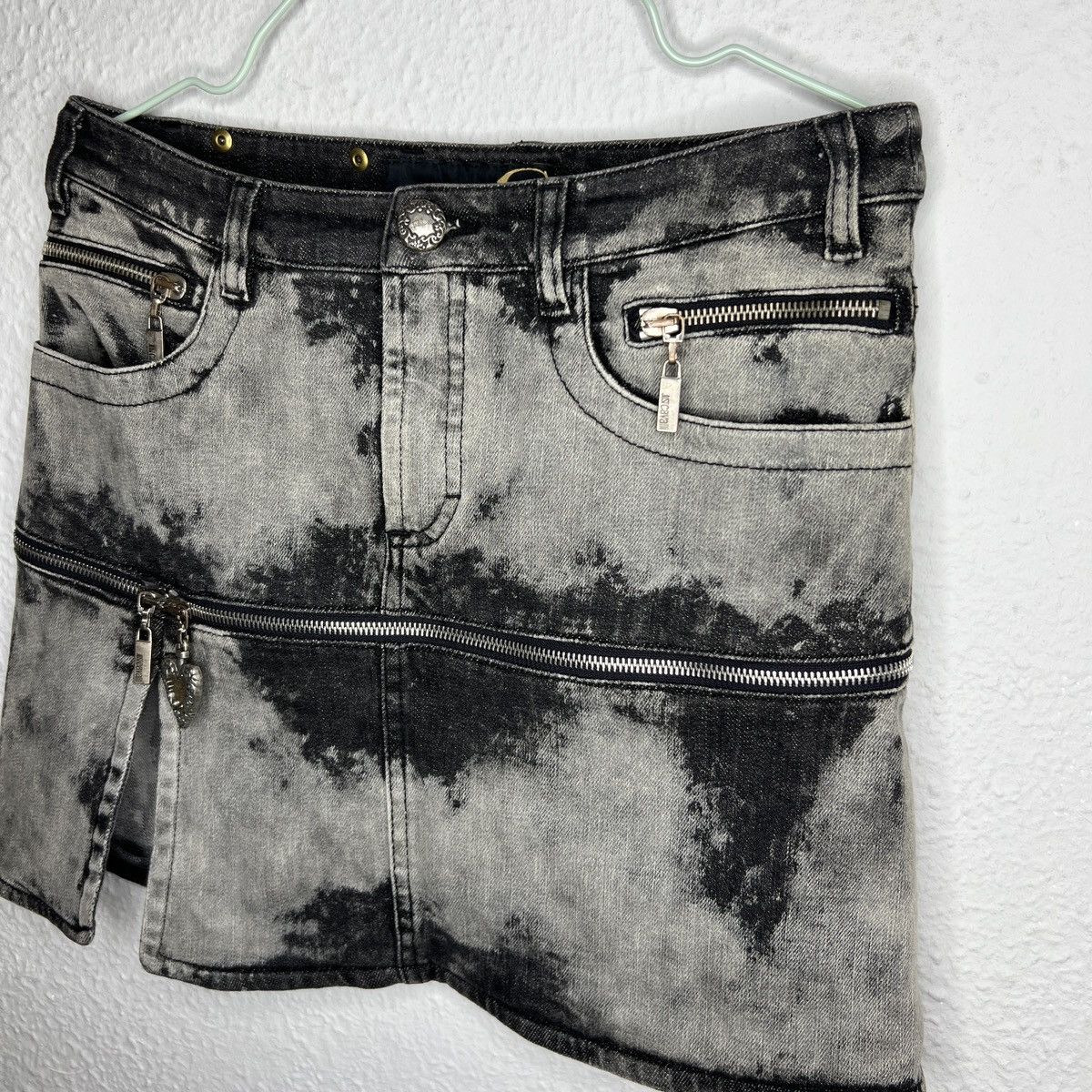 Just Cavalli × Roberto Cavalli × Vintage Just Cavalli Mini Skirt Painted Grey Vintage Zip Retro Y2K Size 28" / US 6 / IT 42 - 3 Thumbnail
