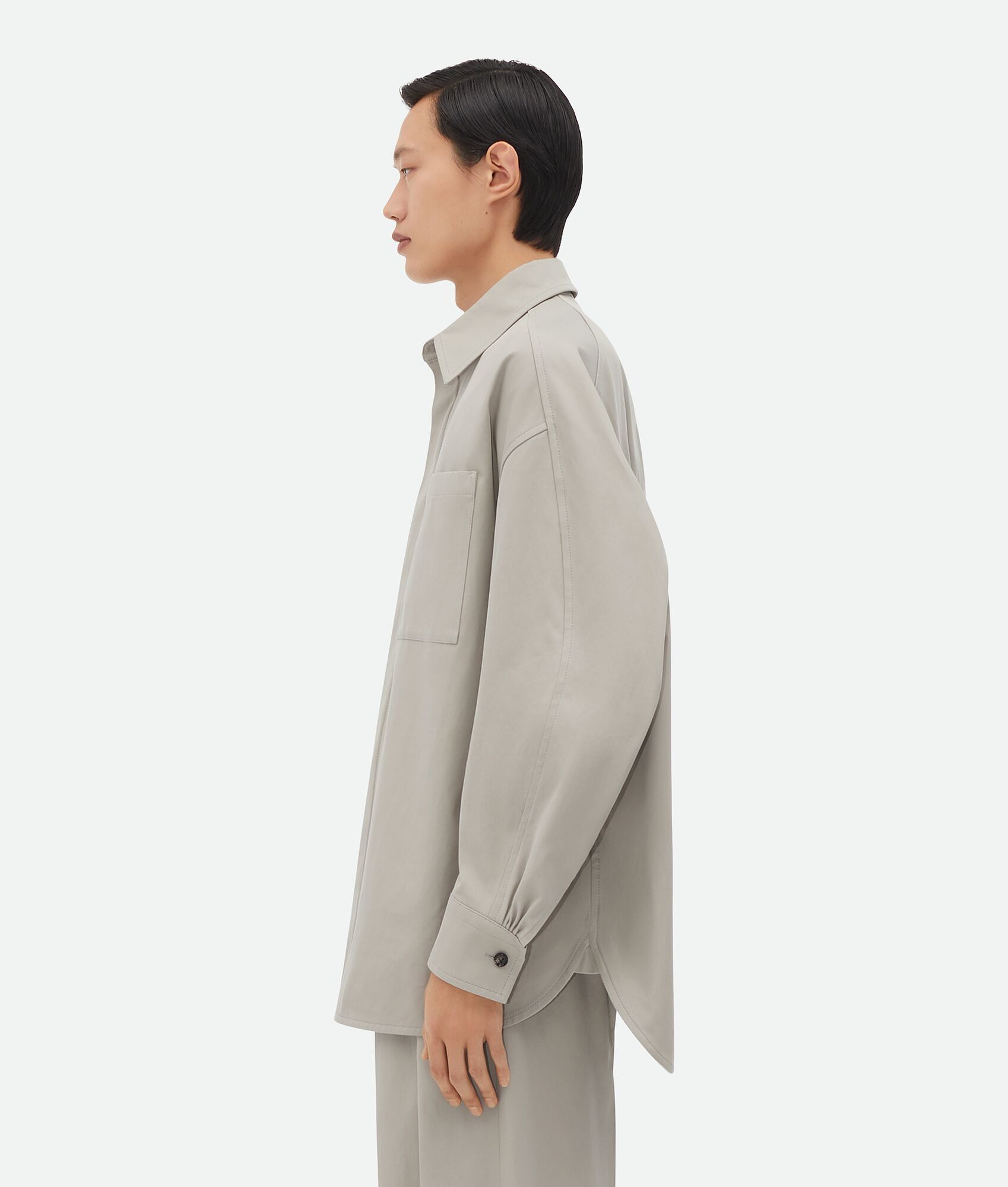 Bottega Veneta o1bcso1str0925 Cotton Twill Overshirt in Agate Grey Size US L / EU 52-54 / 3 - 2 Thumbnail