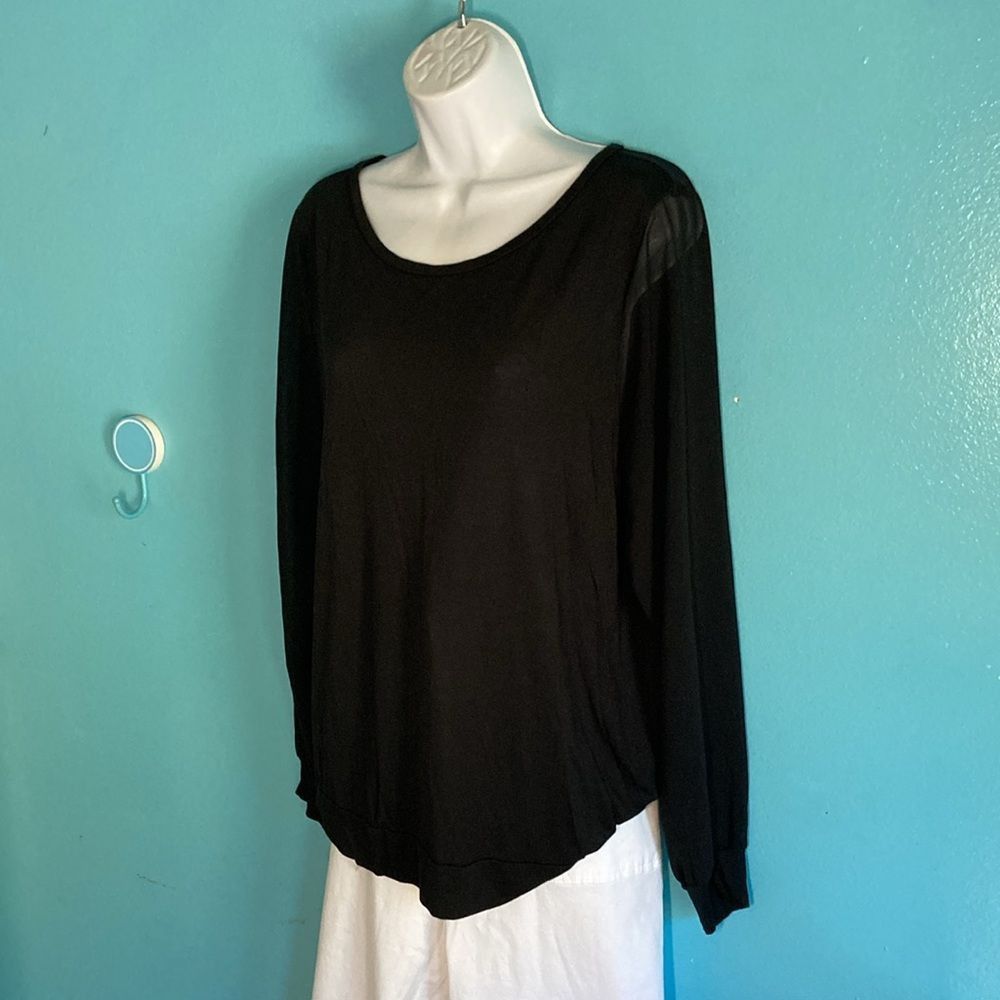 Haute Hippie Haute Hippie Size L Black Modal Pullover Top Sheer Sleeve Size L / US 10 / IT 46 - 11 Thumbnail