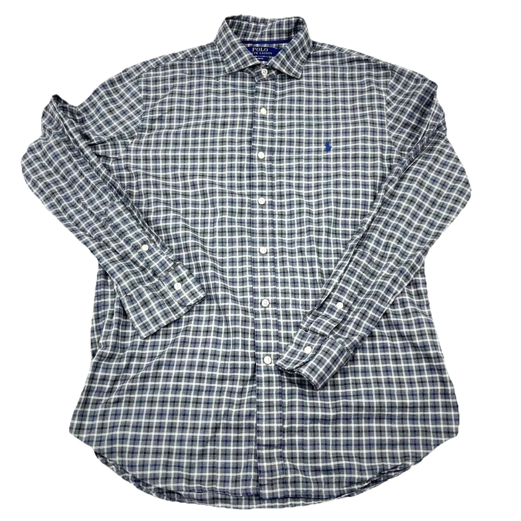 Polo Ralph Lauren Polo Ralph Lauren Button-Up Shirt Men Large Gray Plaid Slim Fit Casual Size 42R - 2 Thumbnail