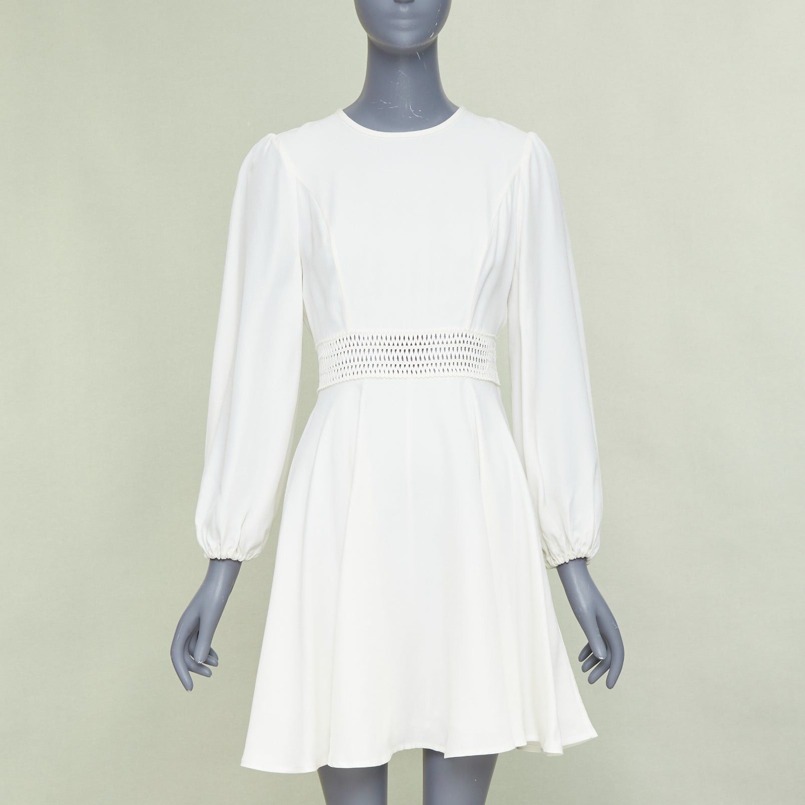 Zimmermann ZIMMERMANN off white viscose lattice waistband puff sleeve peasant dress Sz.1 S Size S / US 4 / IT 40 - 1 Thumbnail