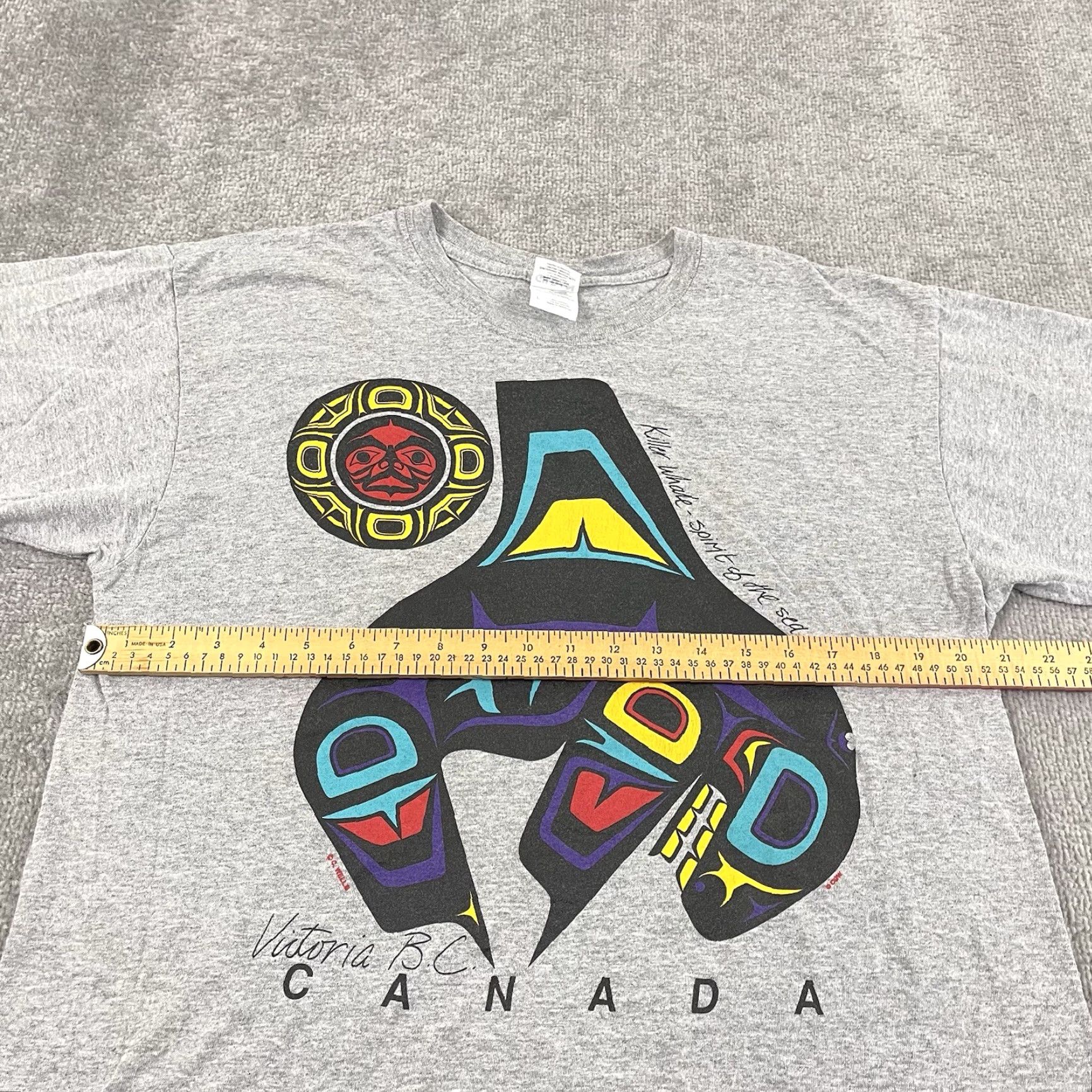 Gildan VINTAGE Gildan T-Shirt Mens Large Gray Victoria BC Canadian Killer Whale Graphic Tee 90s Size US L / EU 52-54 / 3 - 5 Thumbnail